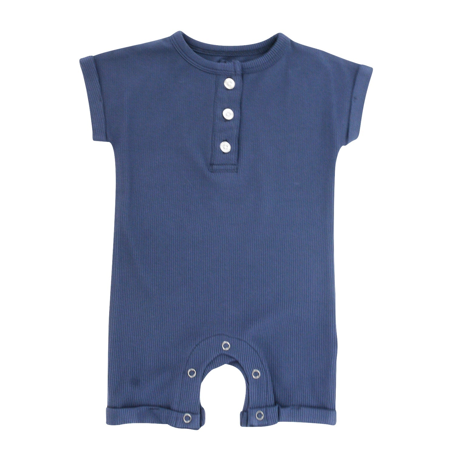 Button Romper - Navy Blue Ribbed