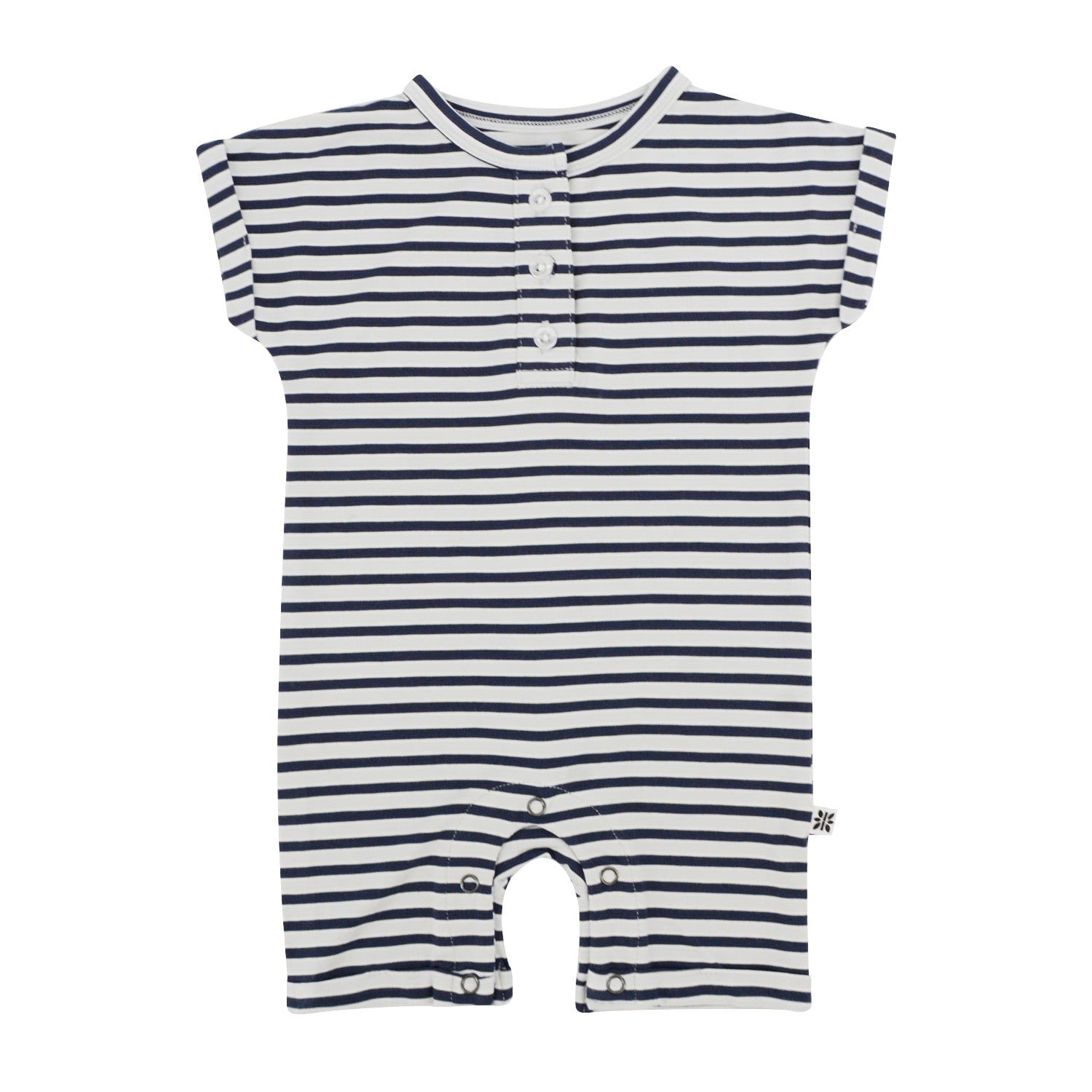 Button Romper - Navy Blue Stripe