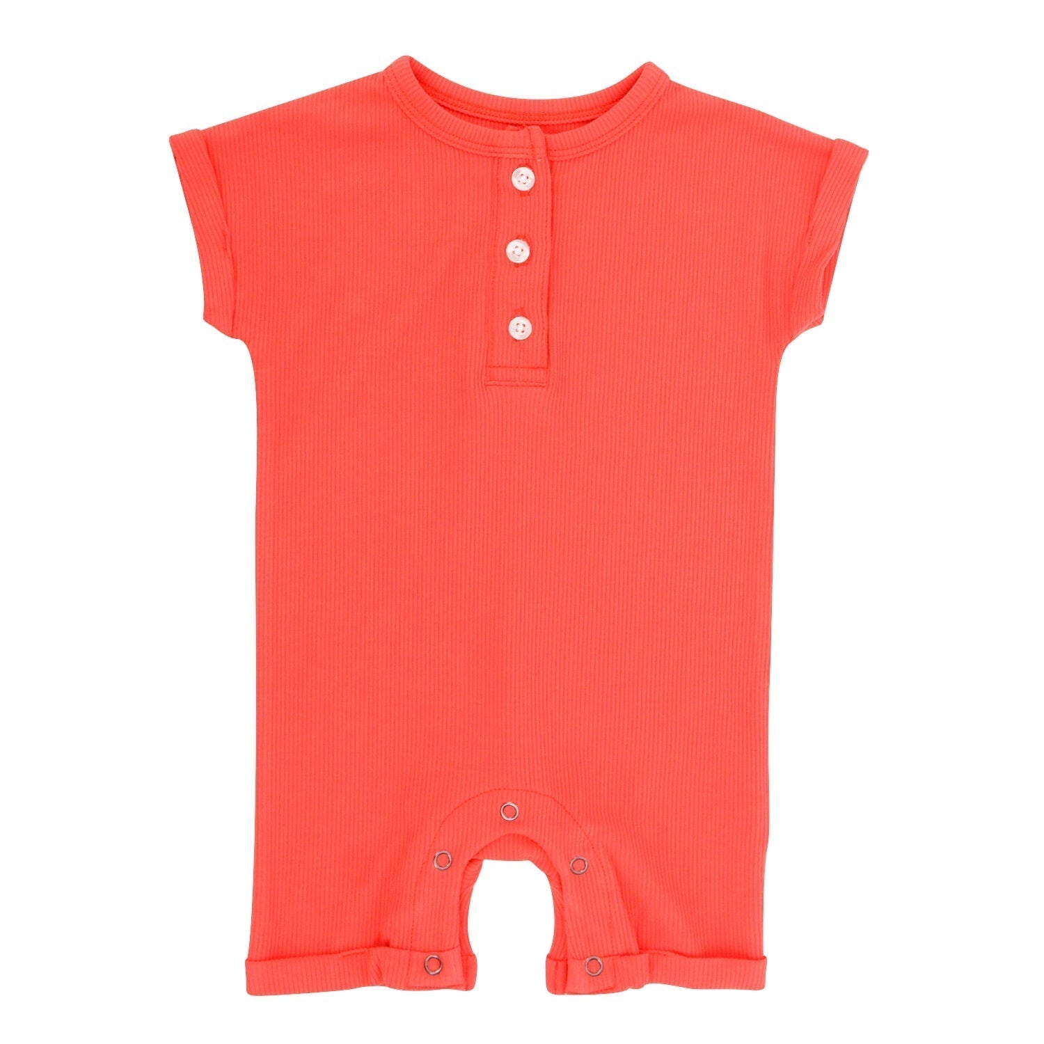 Button Romper - Lollipop Red Ribbed