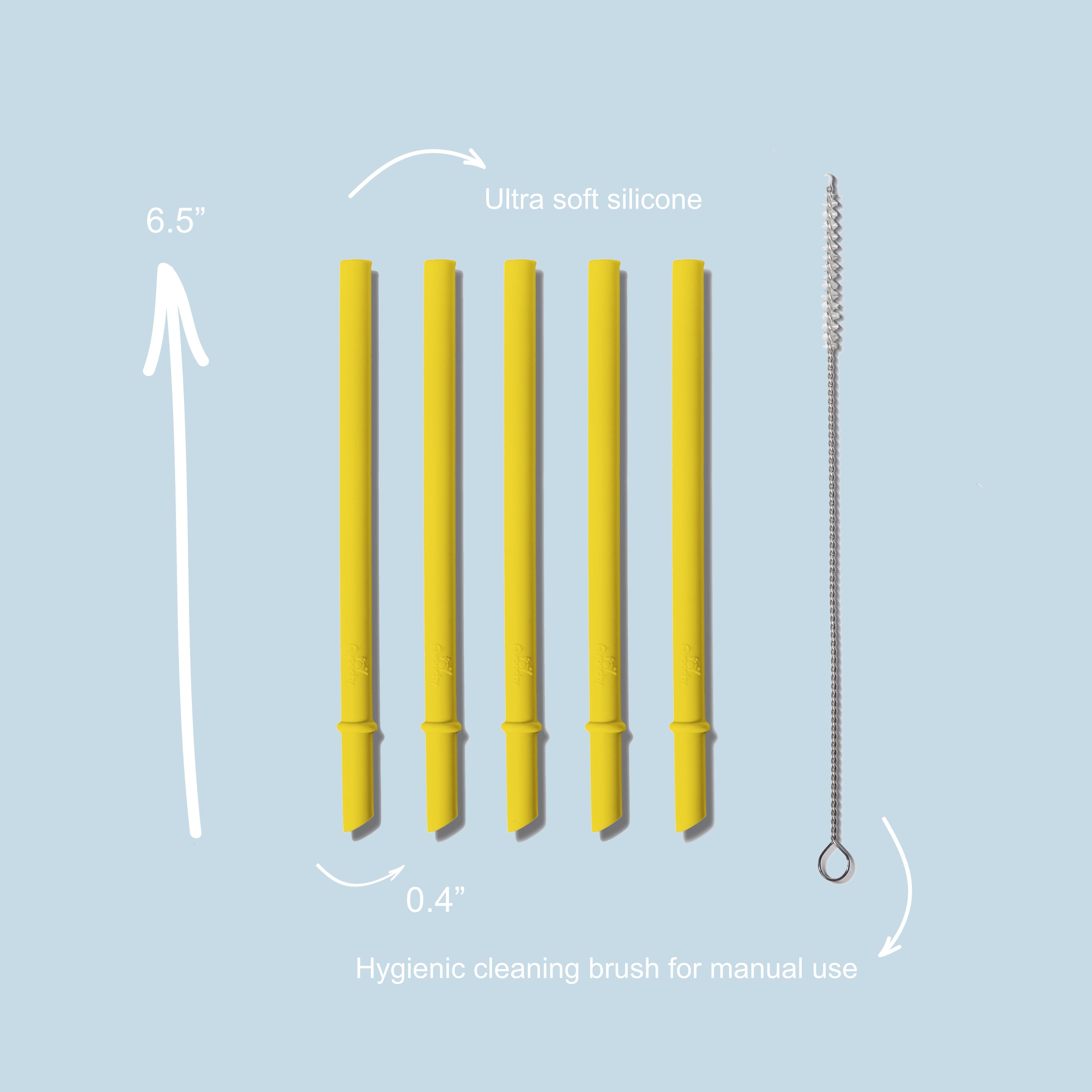 Avanchy Silicone Straws 5 Pack With Cleaning Brush