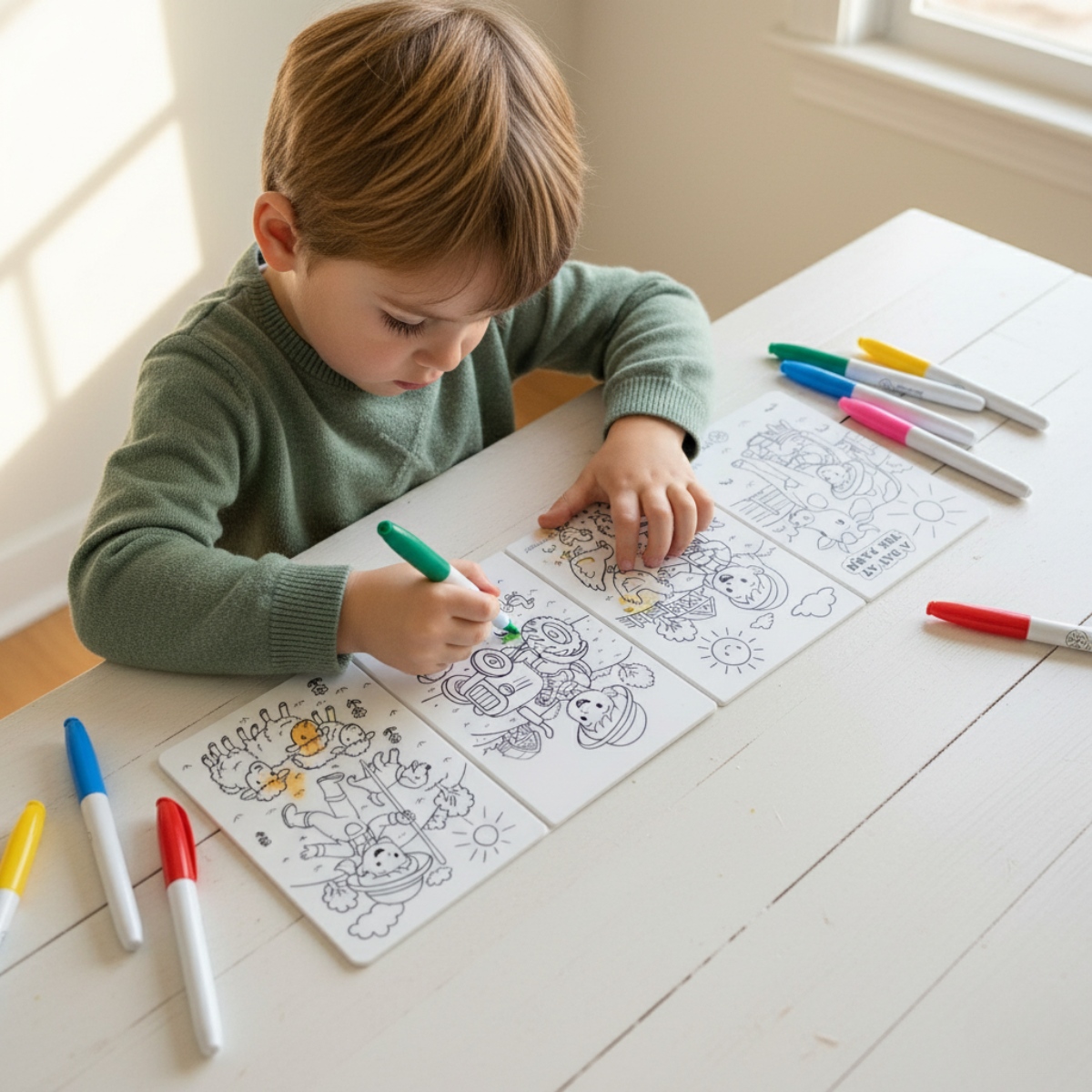 Reversible Foldable Opaque Silicone Coloring Mat & Markers Set - A Day At The Farm