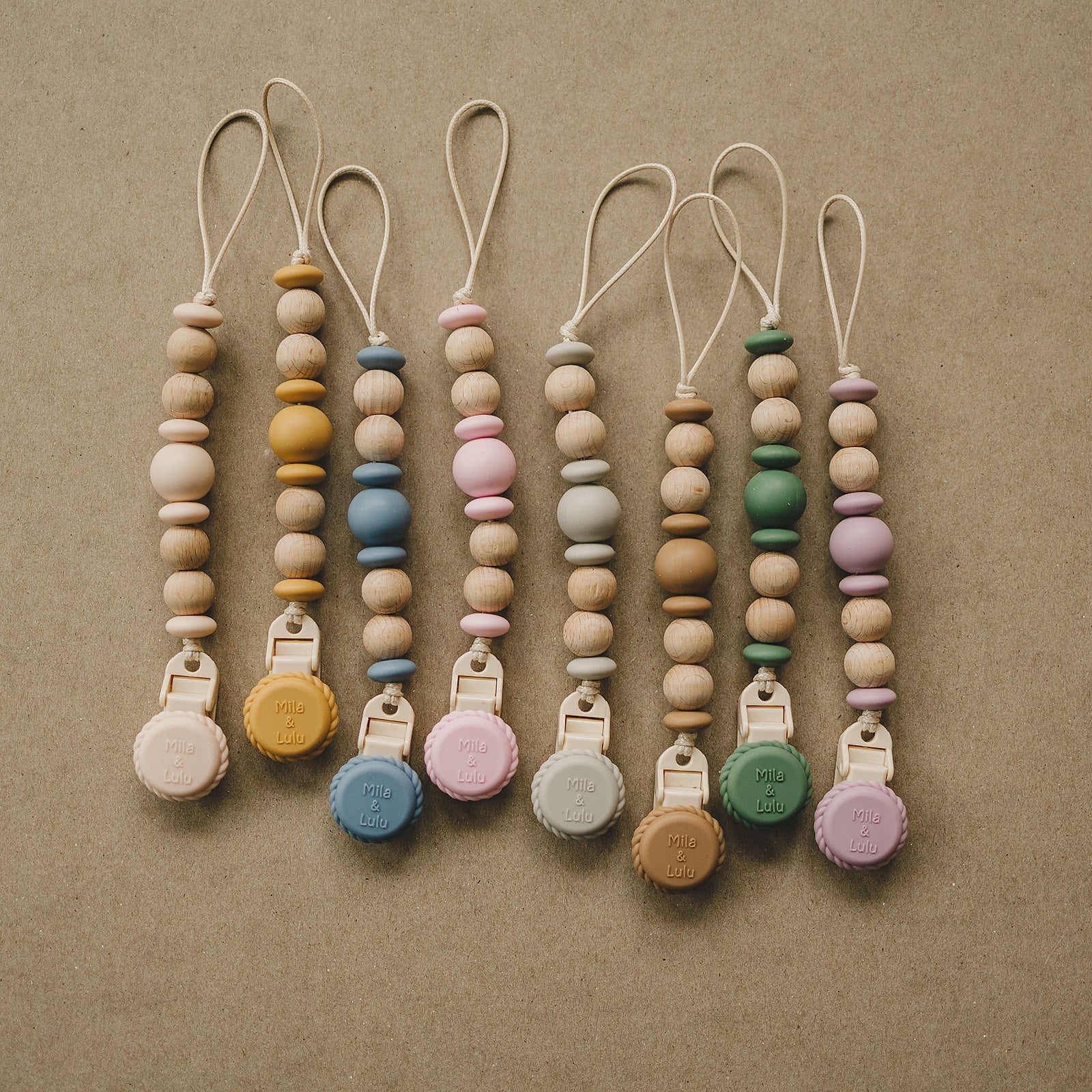 Metal-free Beaded Silicone And Beech Wood Pacifier Clips