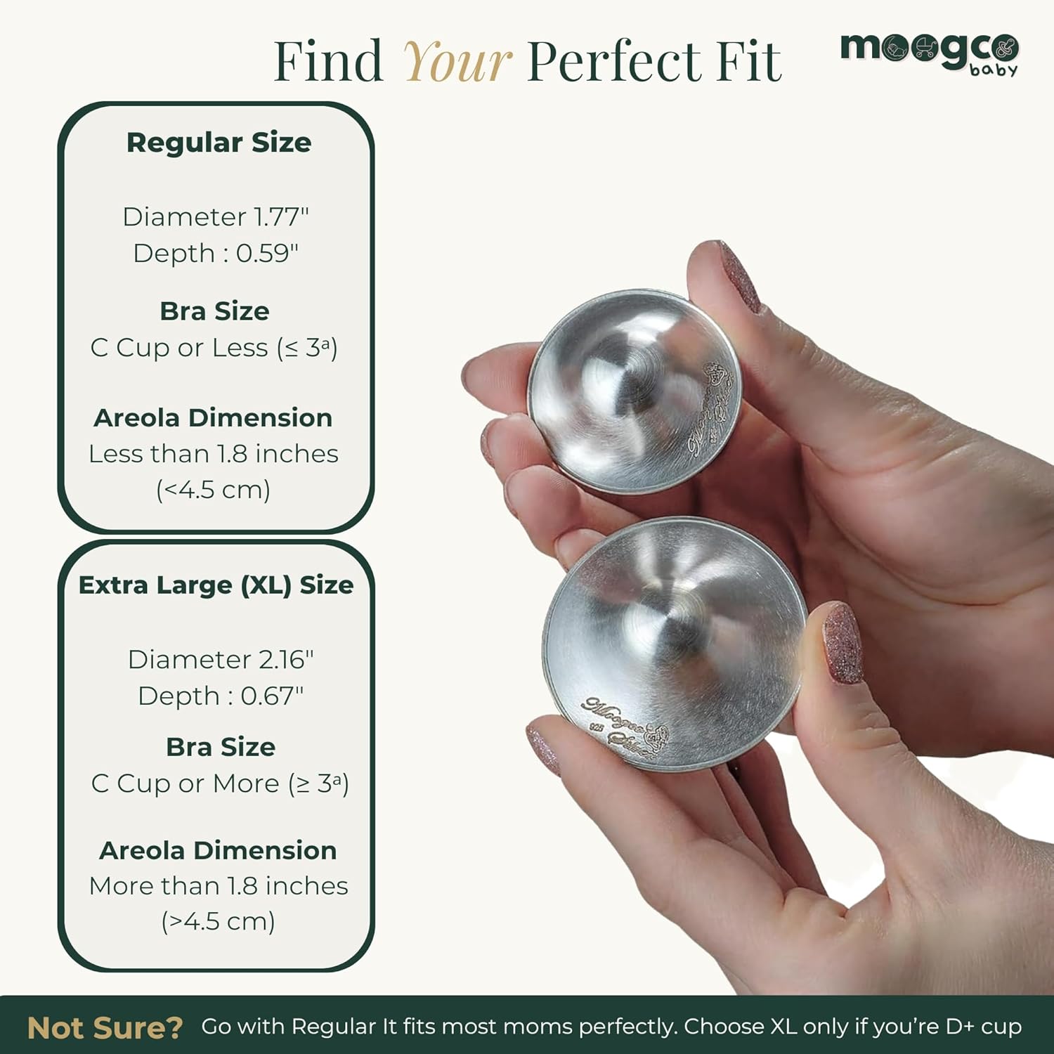 Moogco Silver Nursing Cups 925k Silver - Protect Against Sore Breasts And Nipple Irritation