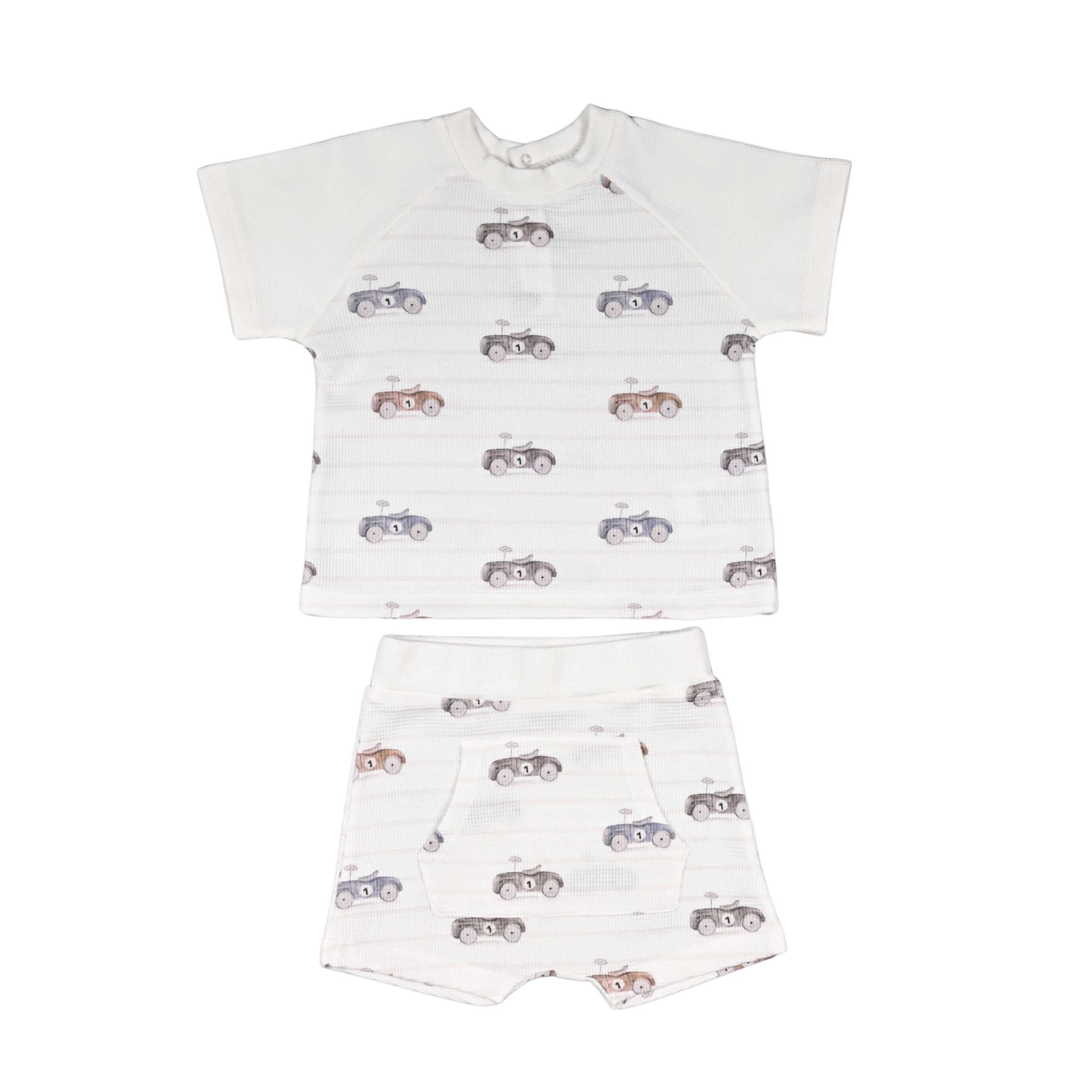 Simon | Boys Cars Print Waffle Cotton Shorts Set