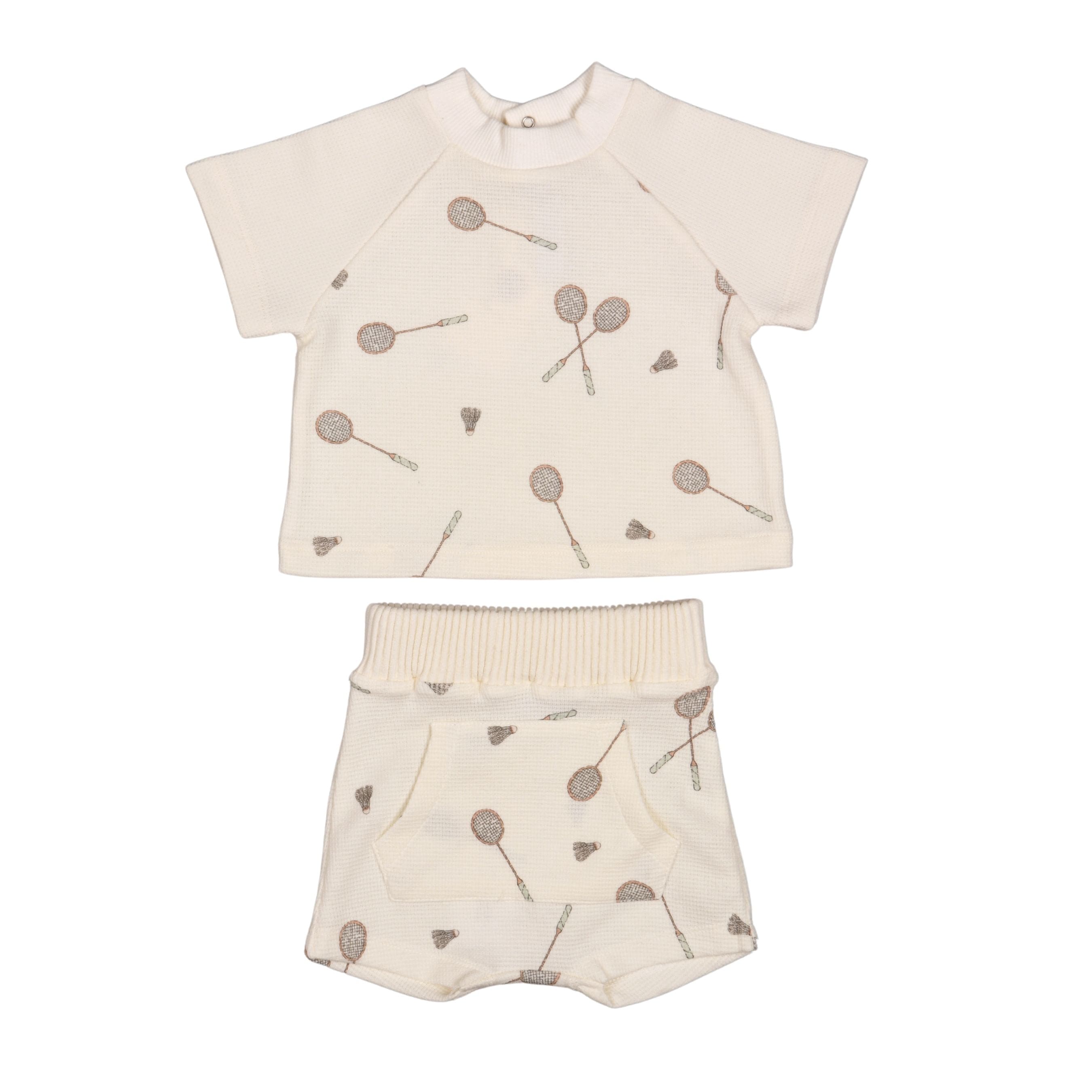 Simon | Boys Badminton Print Waffle Cotton Shorts Set