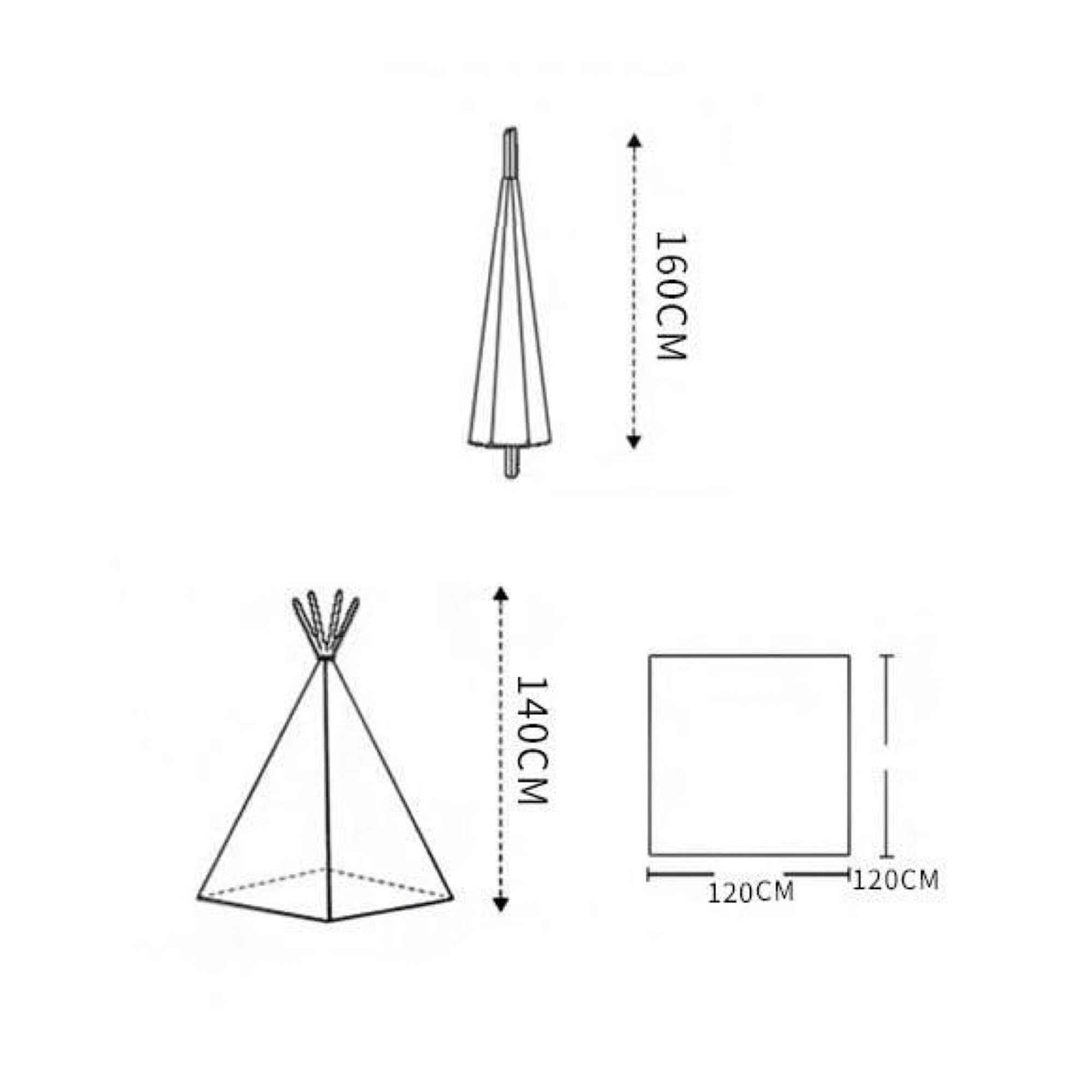 Large Foldable Kids Canvas Teepee Play Tent With Lights ( Black & White )