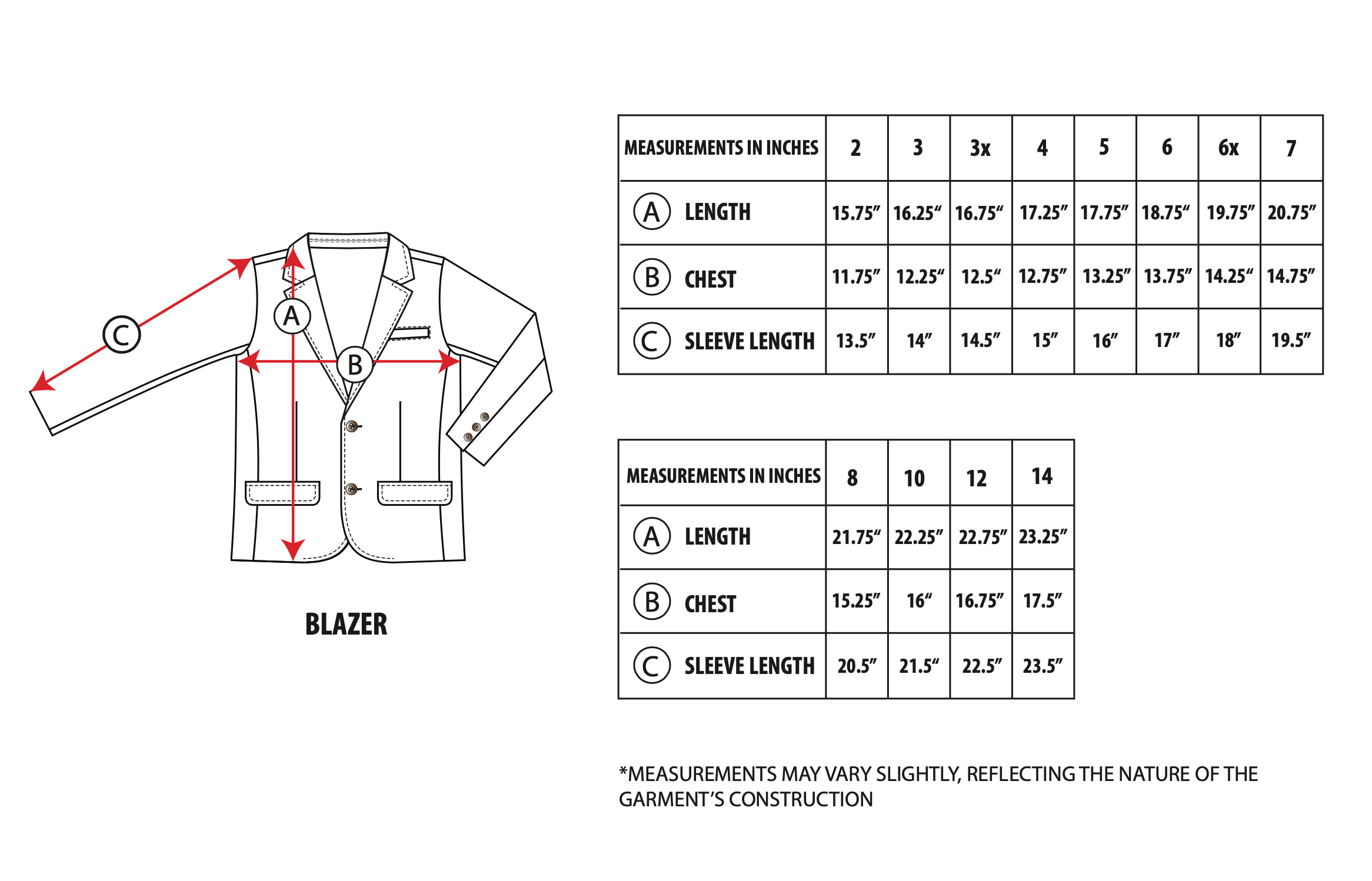Size Guide - Boys Blazer