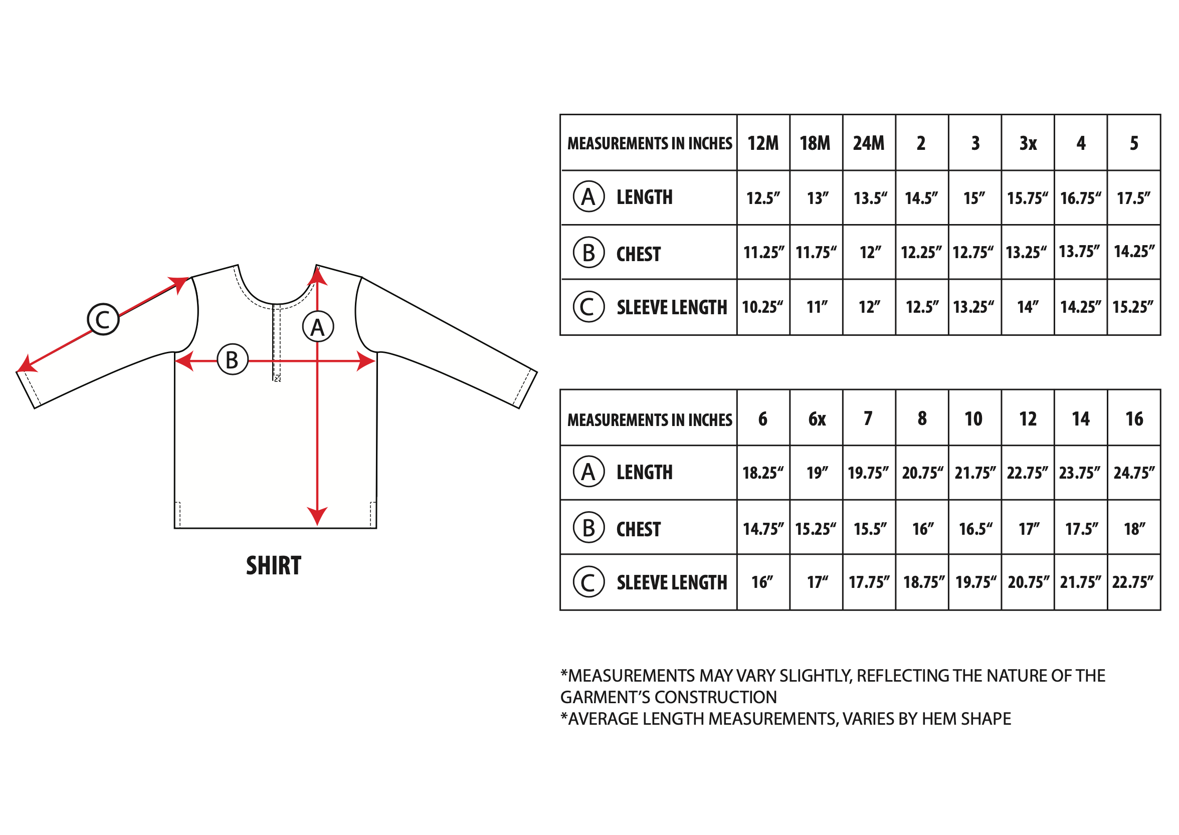 Size Guide - Boys Shirt