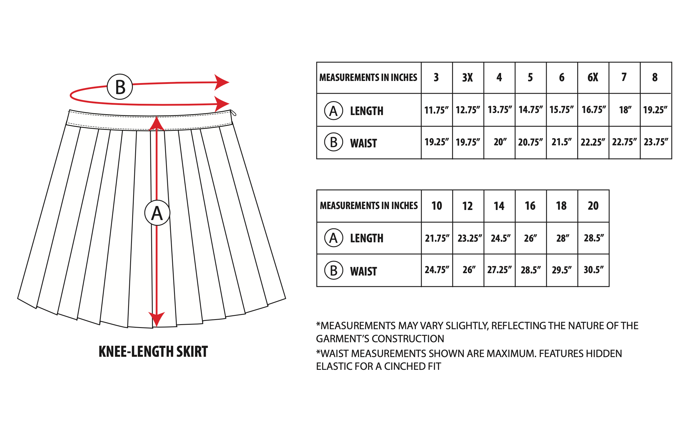 Size Guide - Girls Skirt