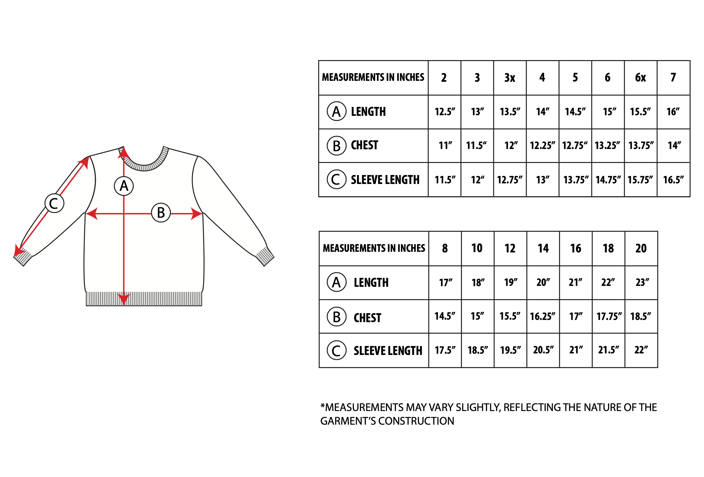 Size Guide - Girls Sweater