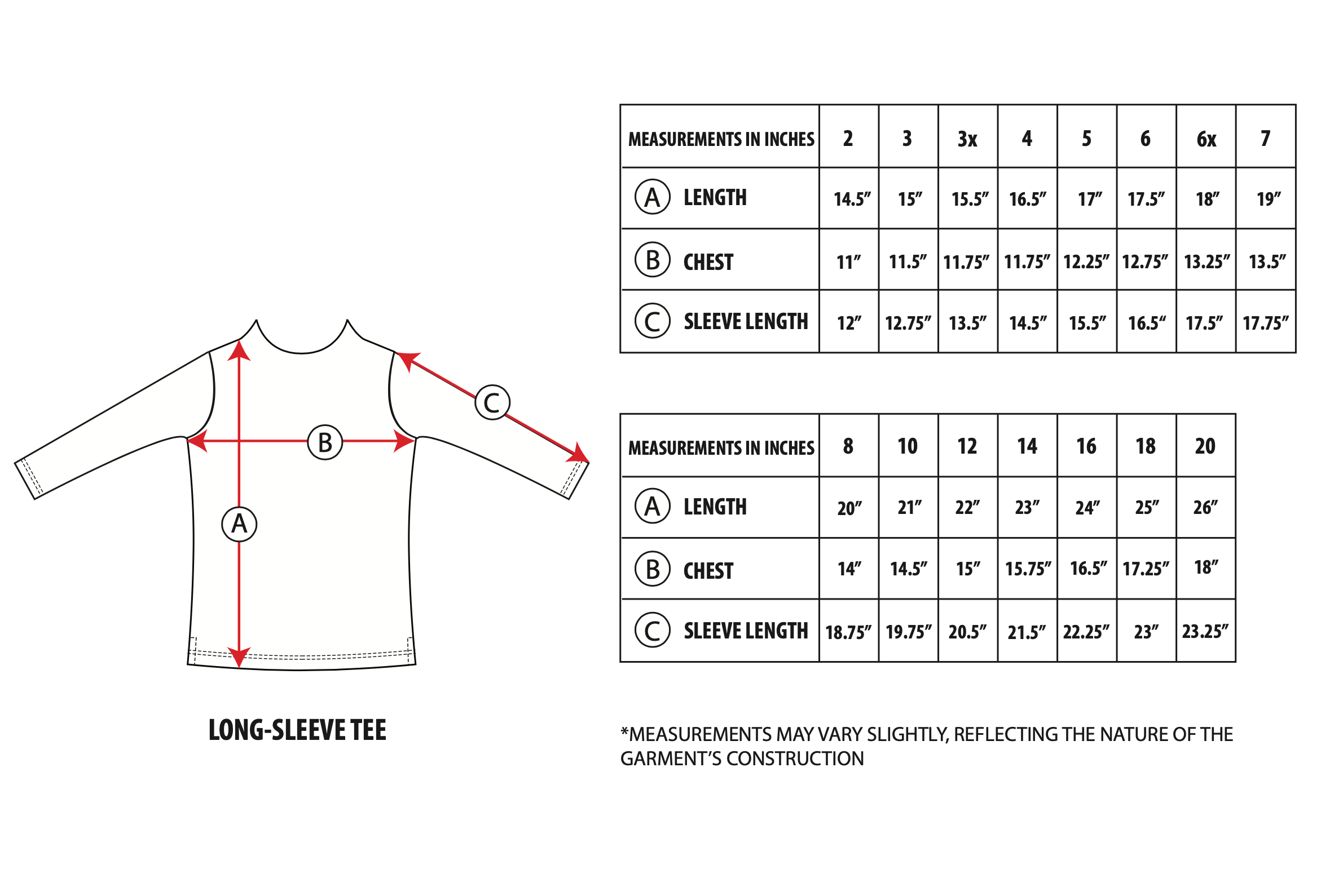 Size Guide - Girls Top