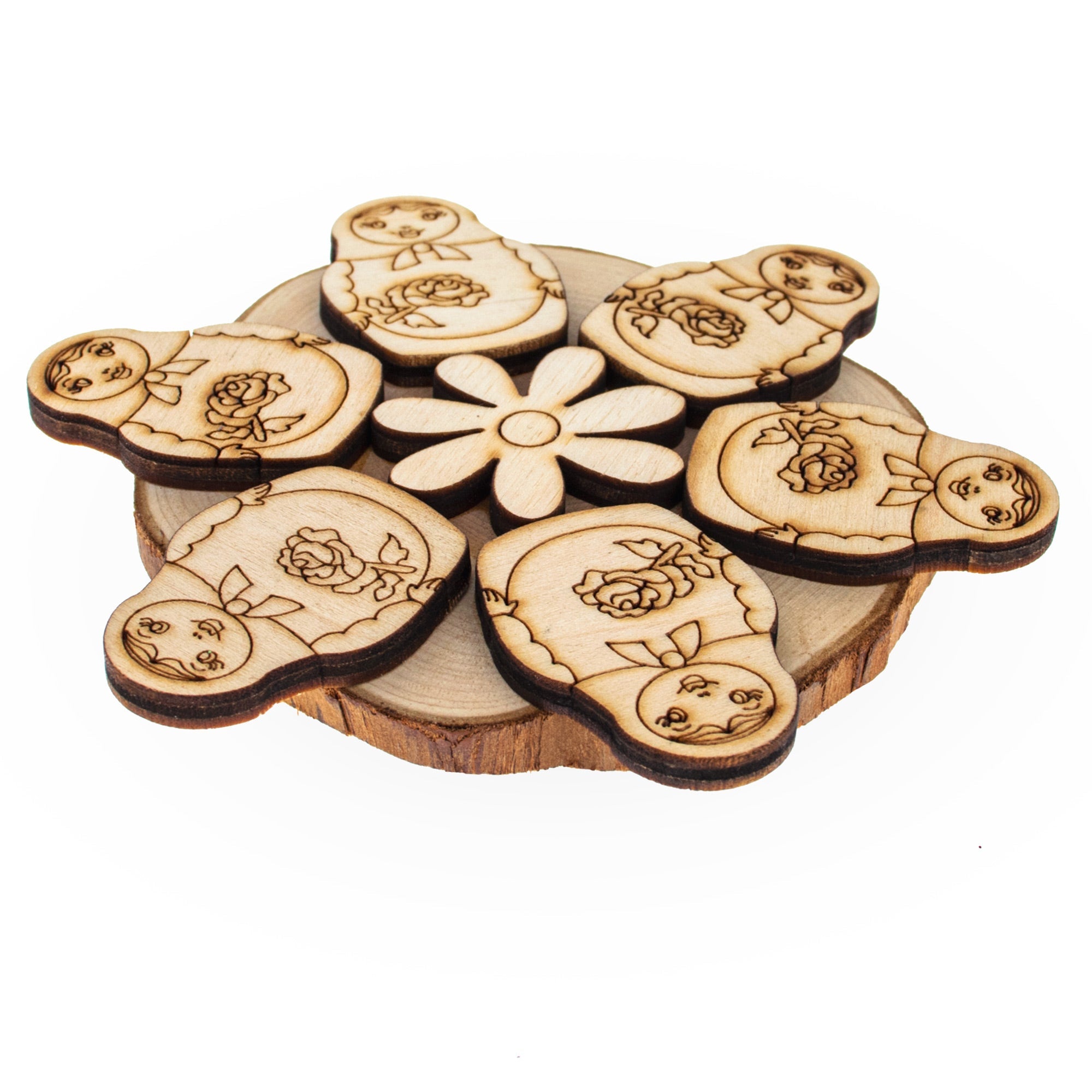 Wooden Matryoshka Coaster For Drinks, Table Coaster