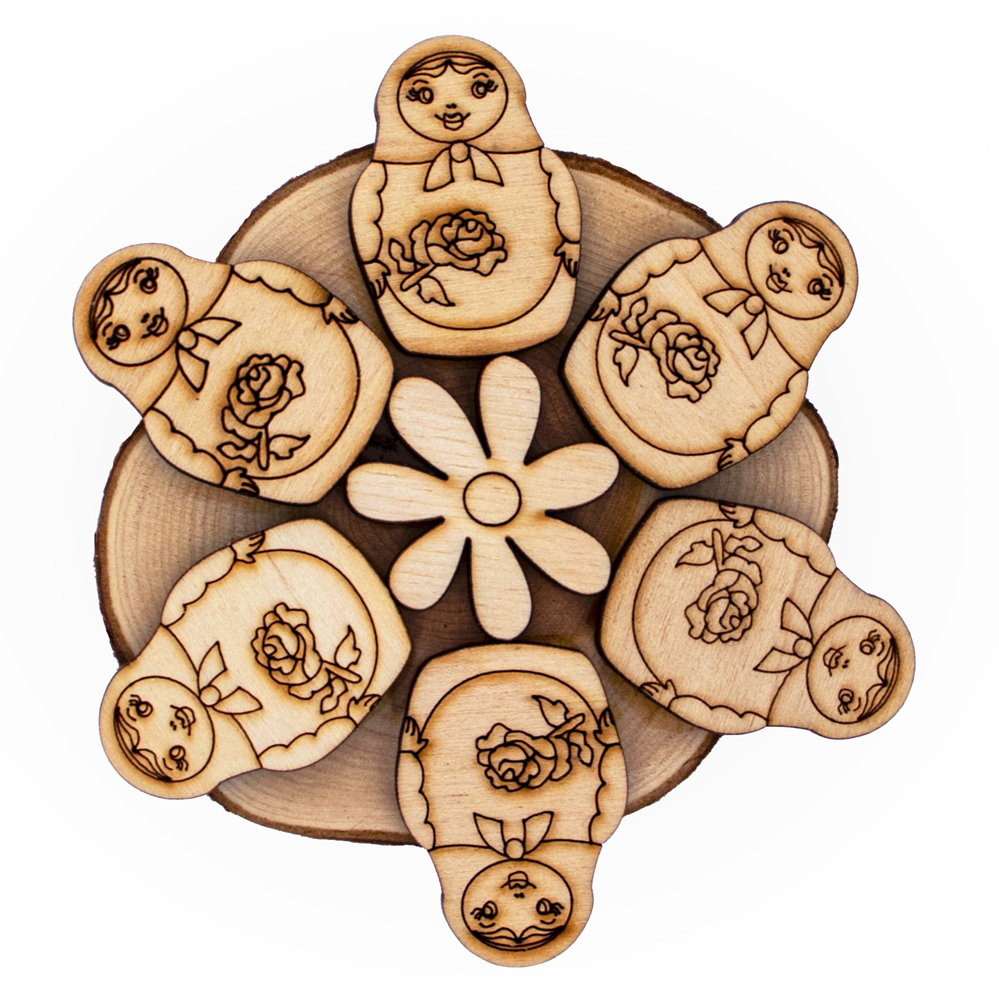 Wooden Matryoshka Coaster For Drinks, Table Coaster