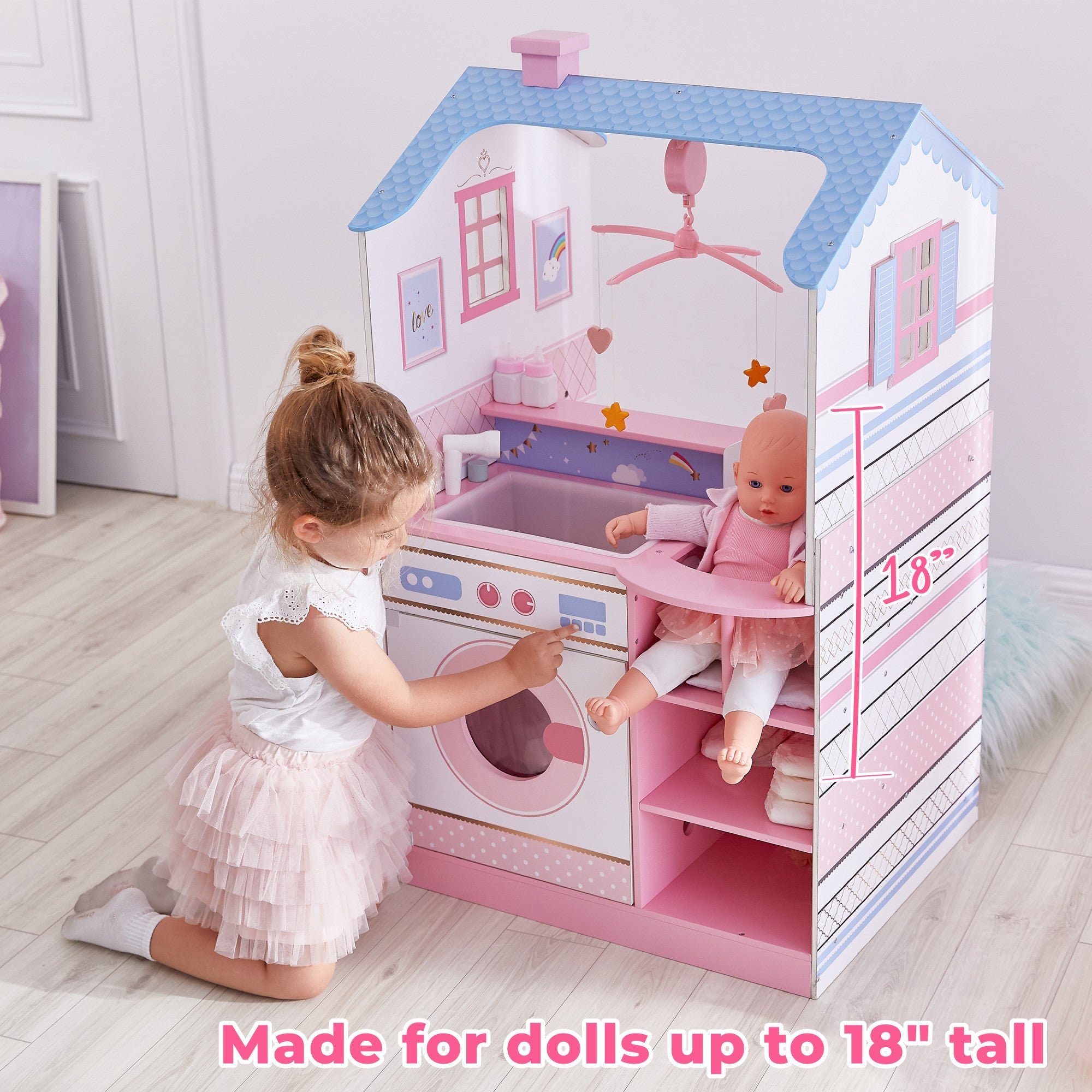 Olivia's Little World Baby Doll Changing Station Dollhouse With Storage, Pink