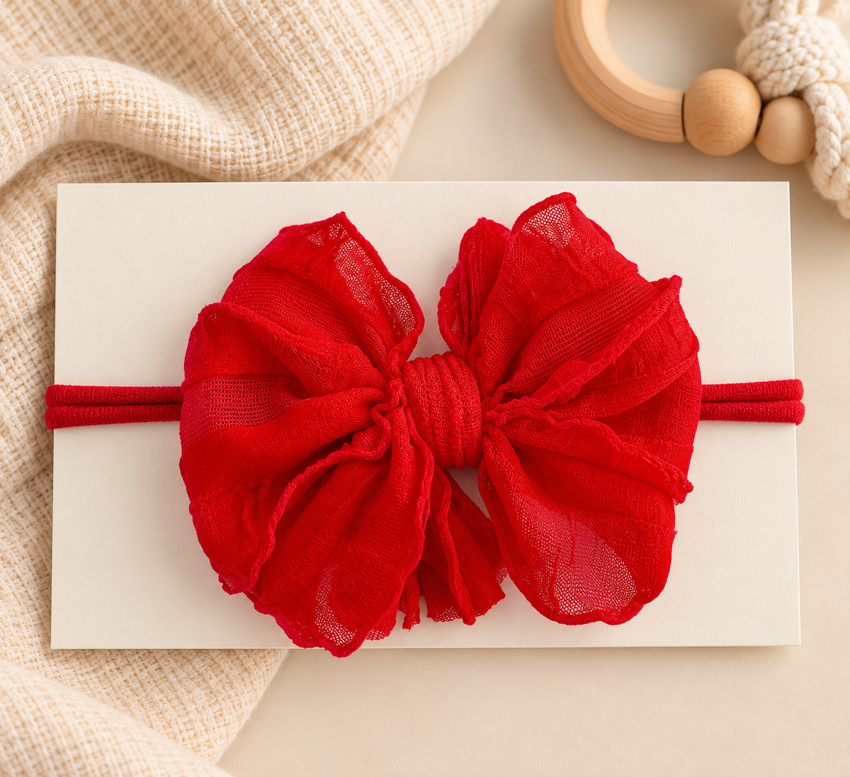 Bright Red | Skinny Mini Nylon Ruffled Baby Headband