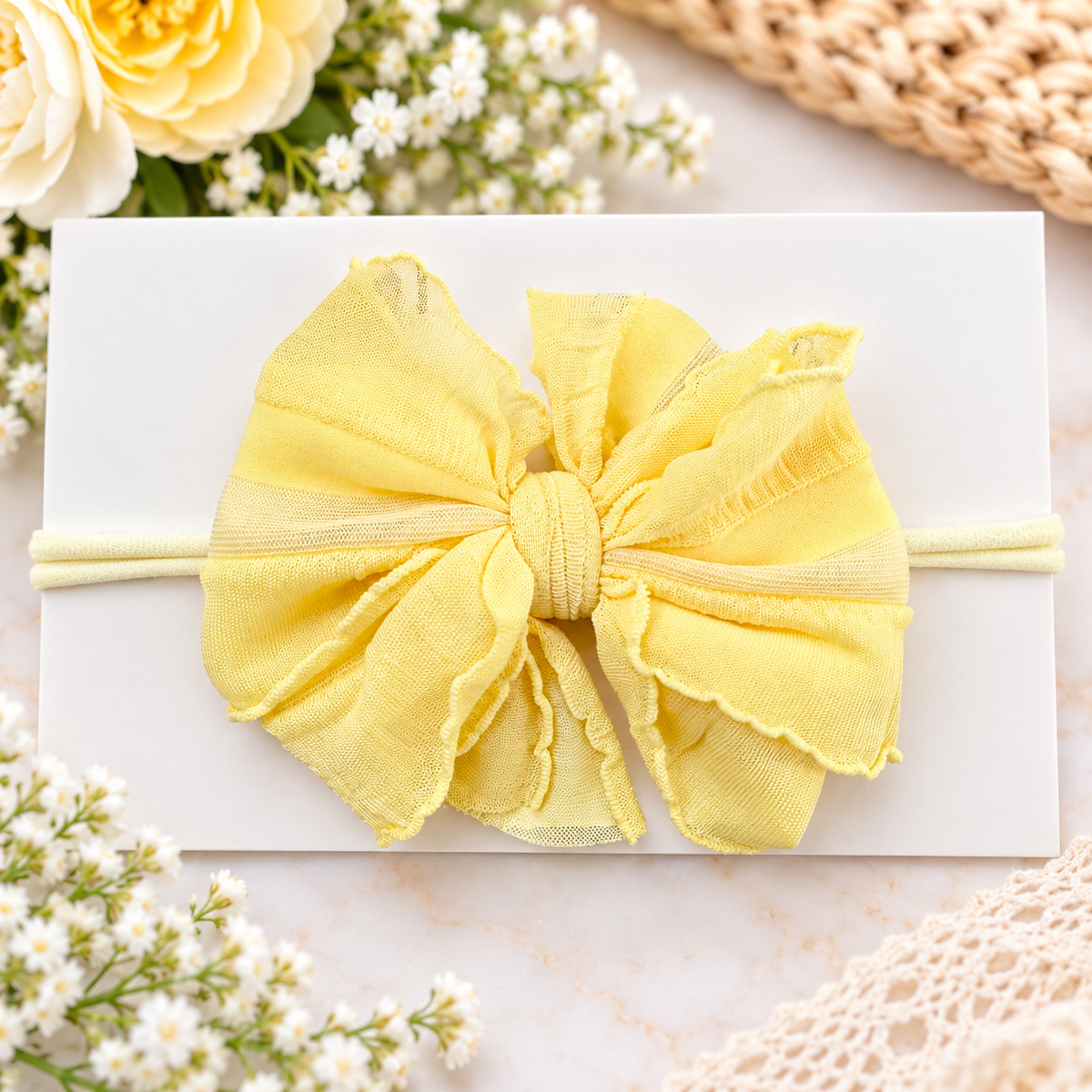 Buttercup | Skinny Mini Nylon Ruffled Baby Headband