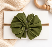 Olive | Skinny Mini Nylon Ruffled Baby Headband