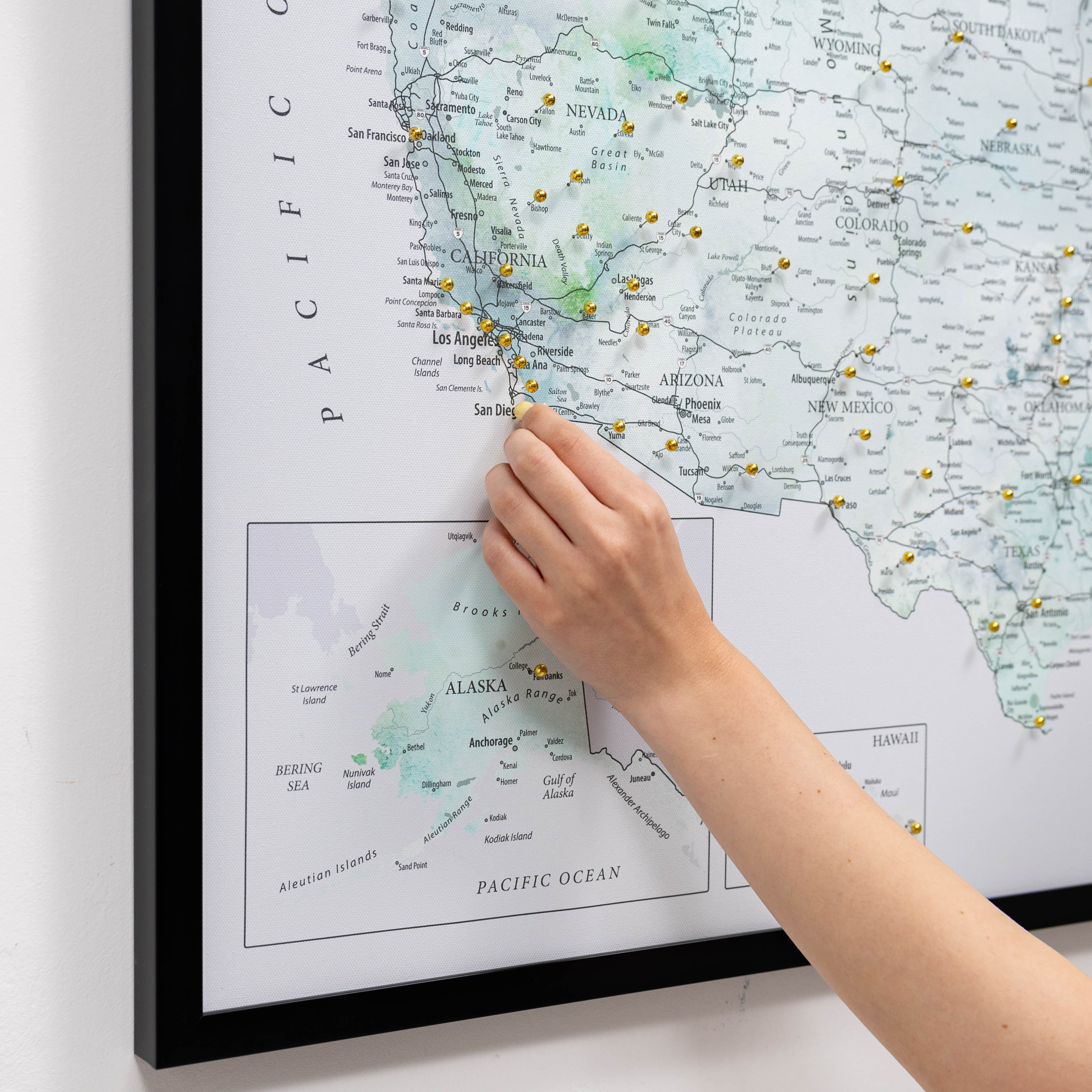 Wooden Canvas Usa Map - Sky Blue