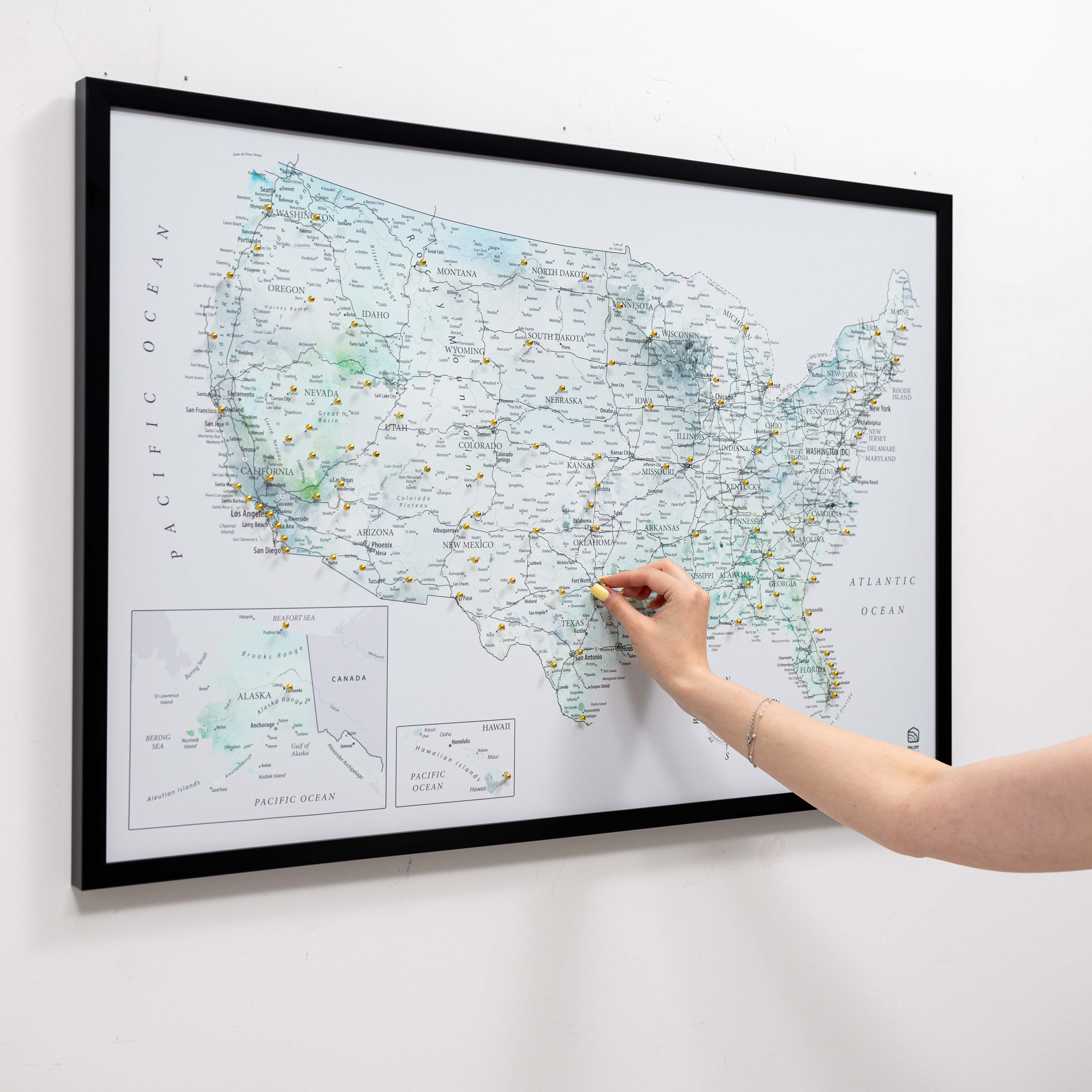 Wooden Canvas Usa Map - Sky Blue
