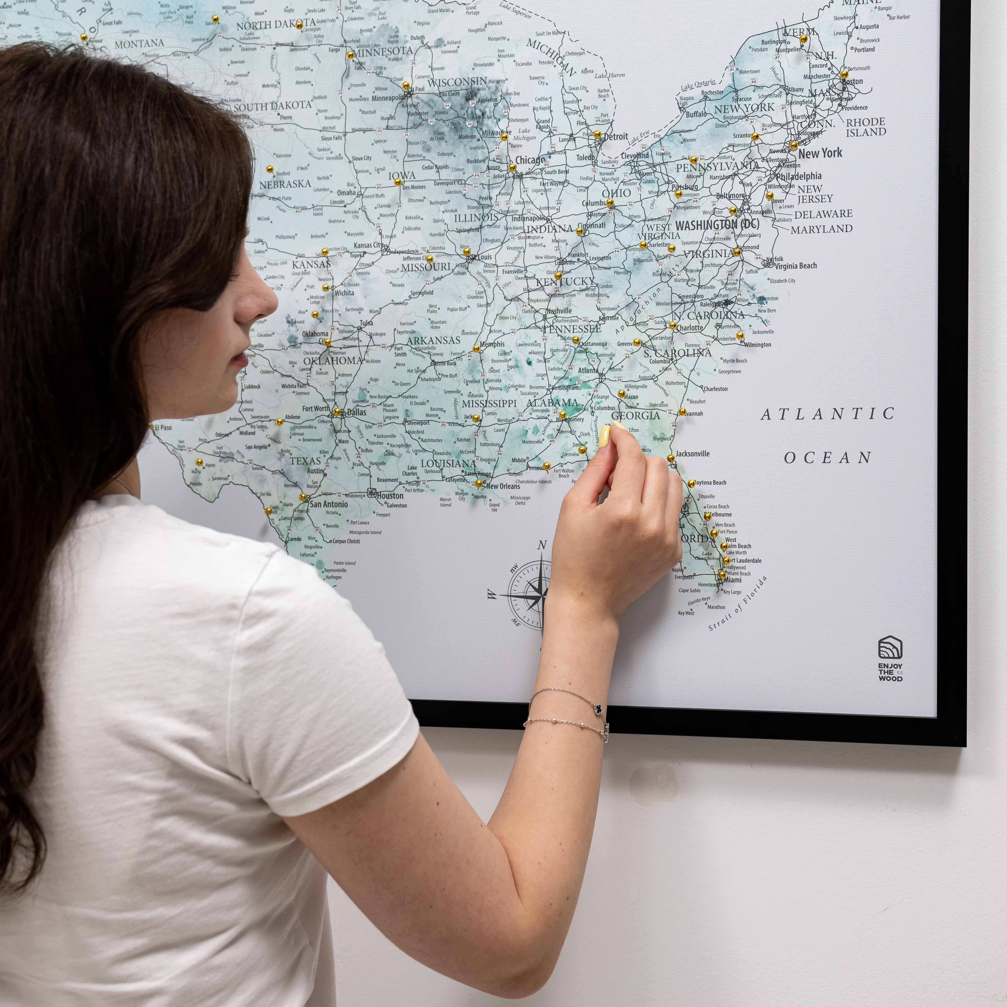 Wooden Canvas Usa Map - Sky Blue