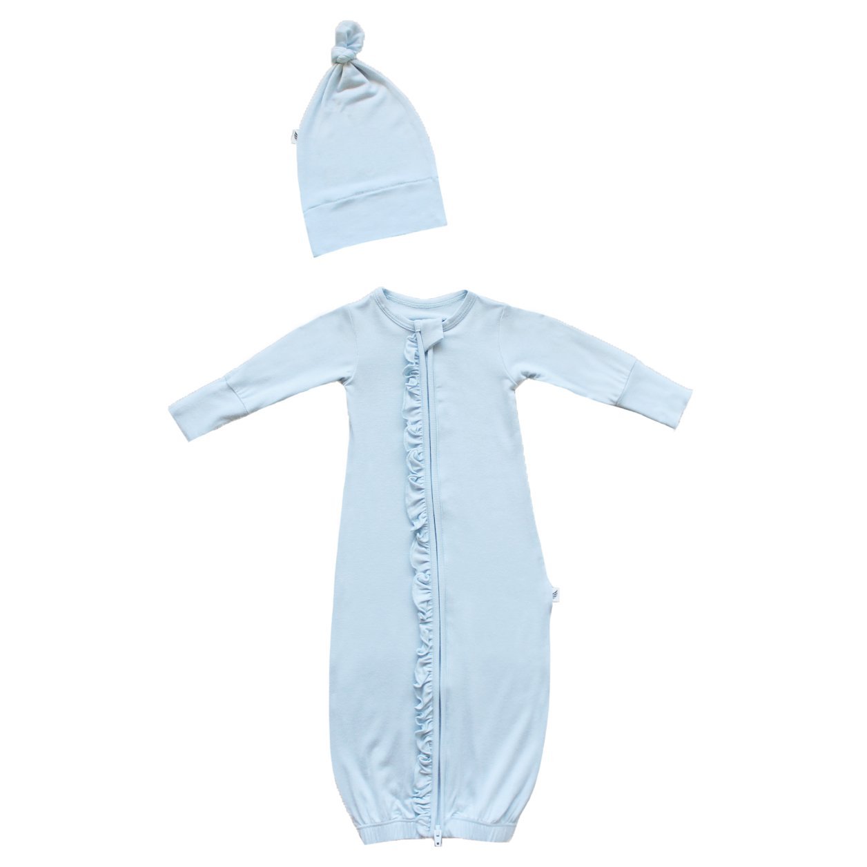 Sky Ruffle Newborn Gown & Knot Hat Set