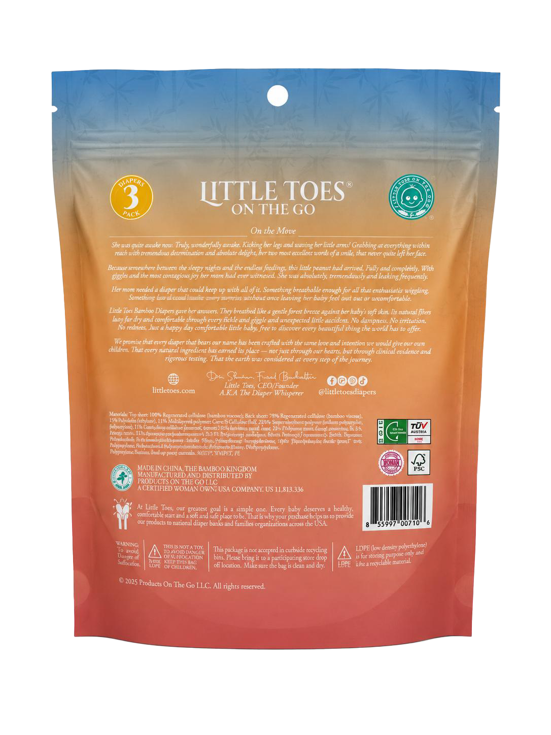 On The Go Bamboo Diapers 3-pack