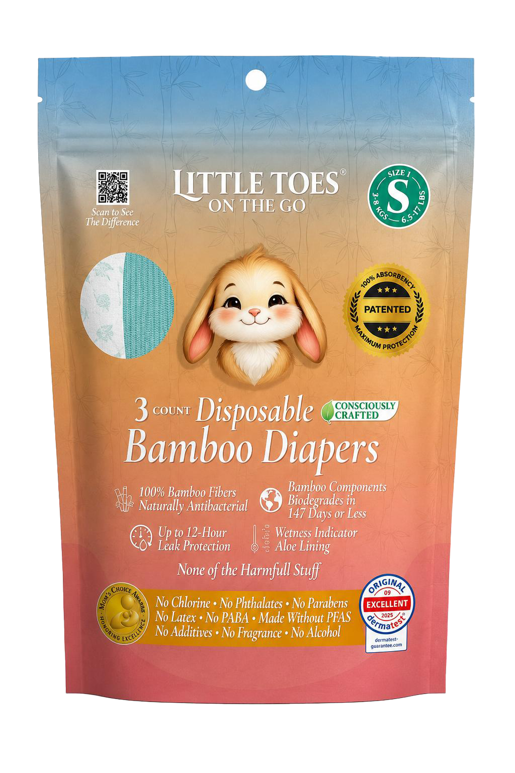 On The Go Bamboo Diapers 3-pack