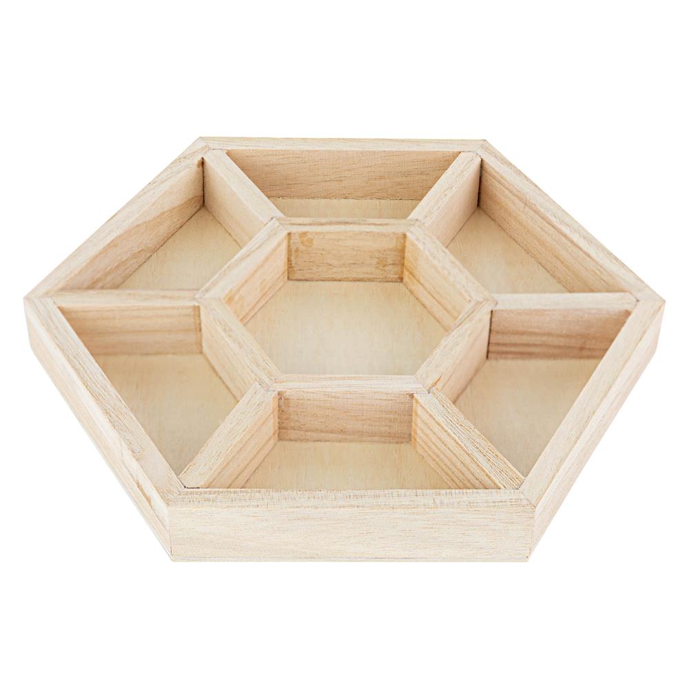 Hexagon Wooden Trays With Sections 6 Pack 8.5"x8.5"x1"