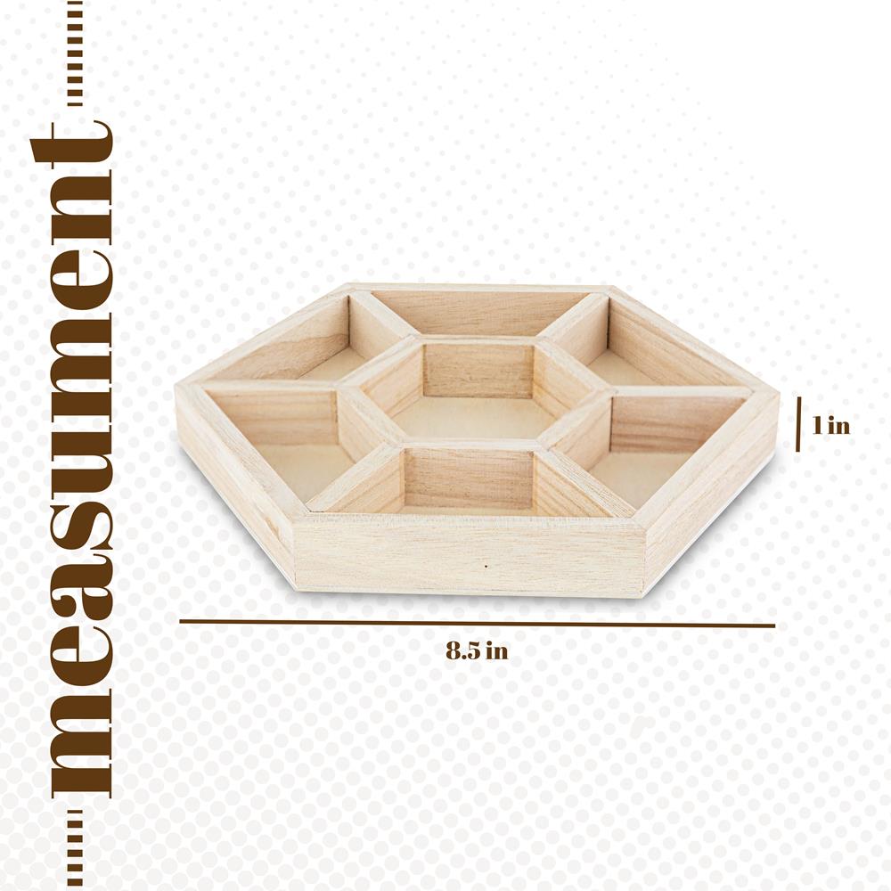 Hexagon Wooden Trays With Sections 6 Pack 8.5"x8.5"x1"