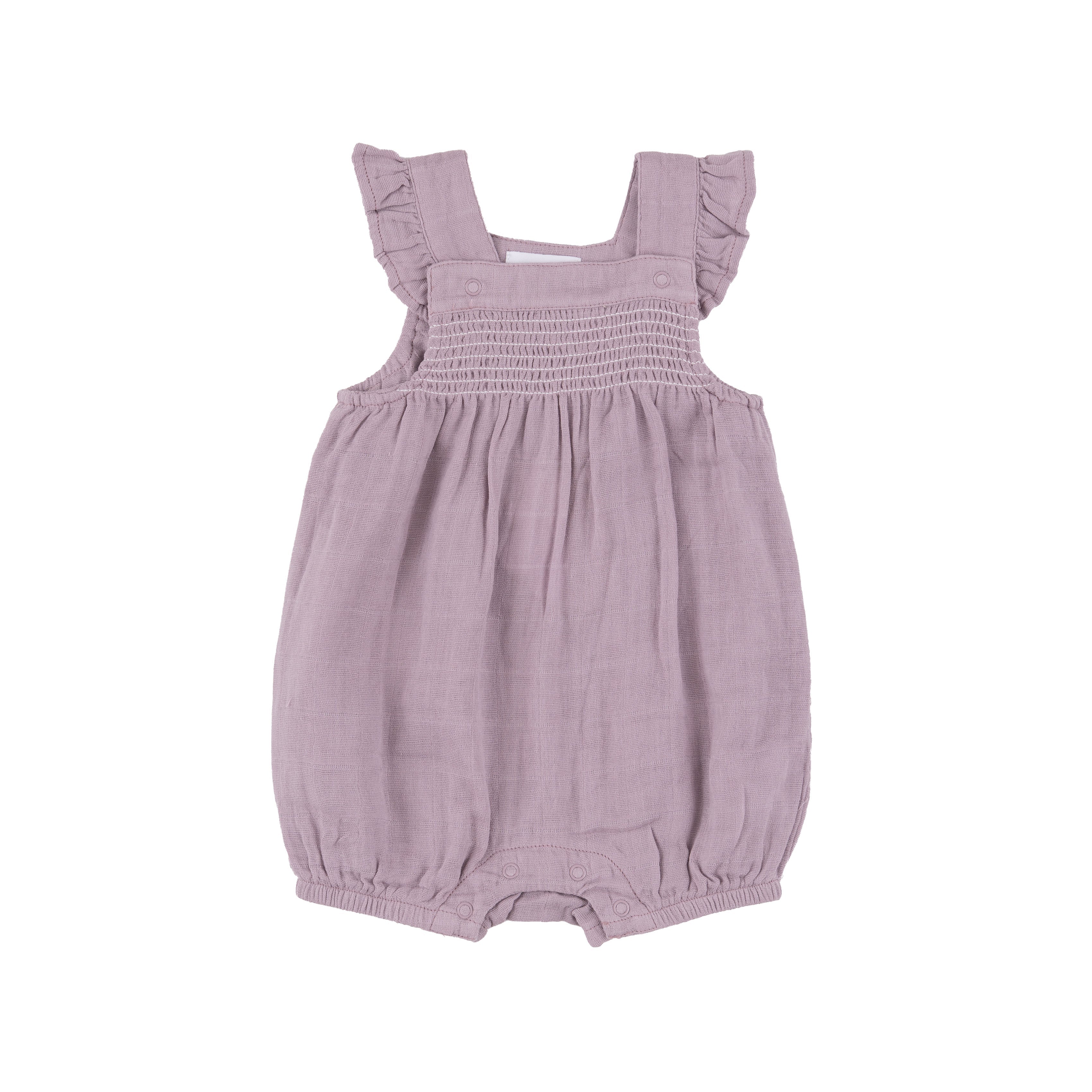 Smocked Front Overall Shortie - Dusty Lavender Solid Muslin