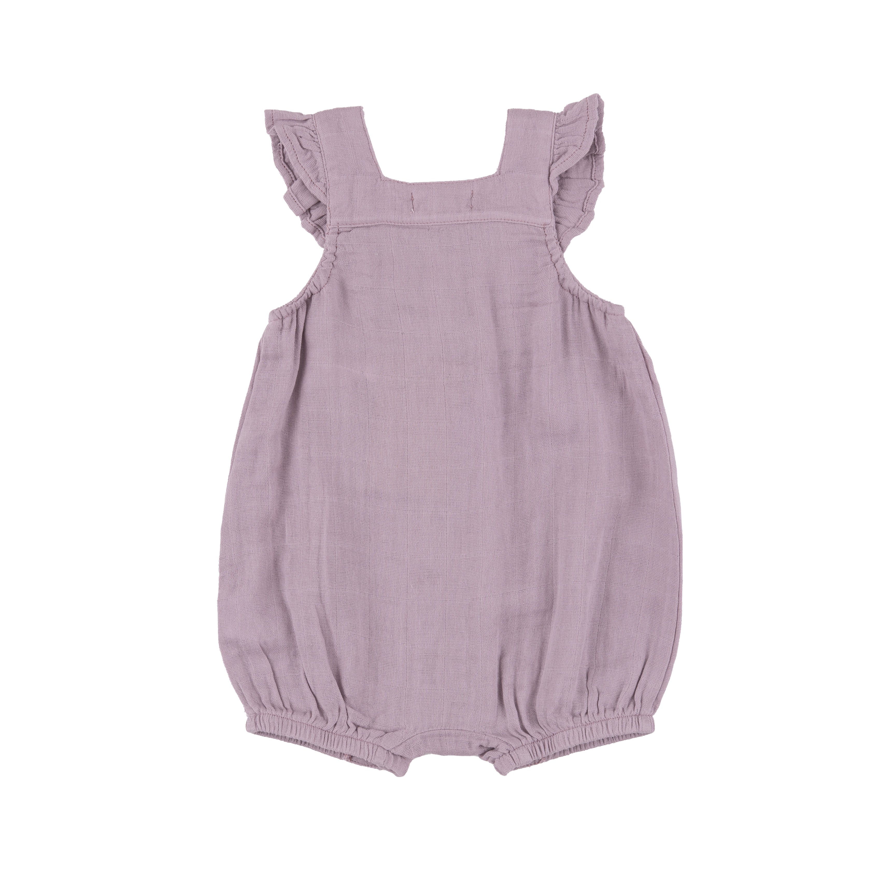 Smocked Front Overall Shortie - Dusty Lavender Solid Muslin