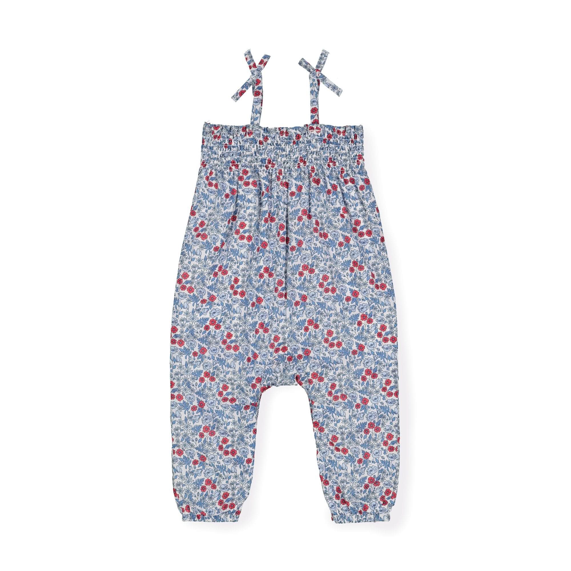 Smocked Romper With Bow Shoulders