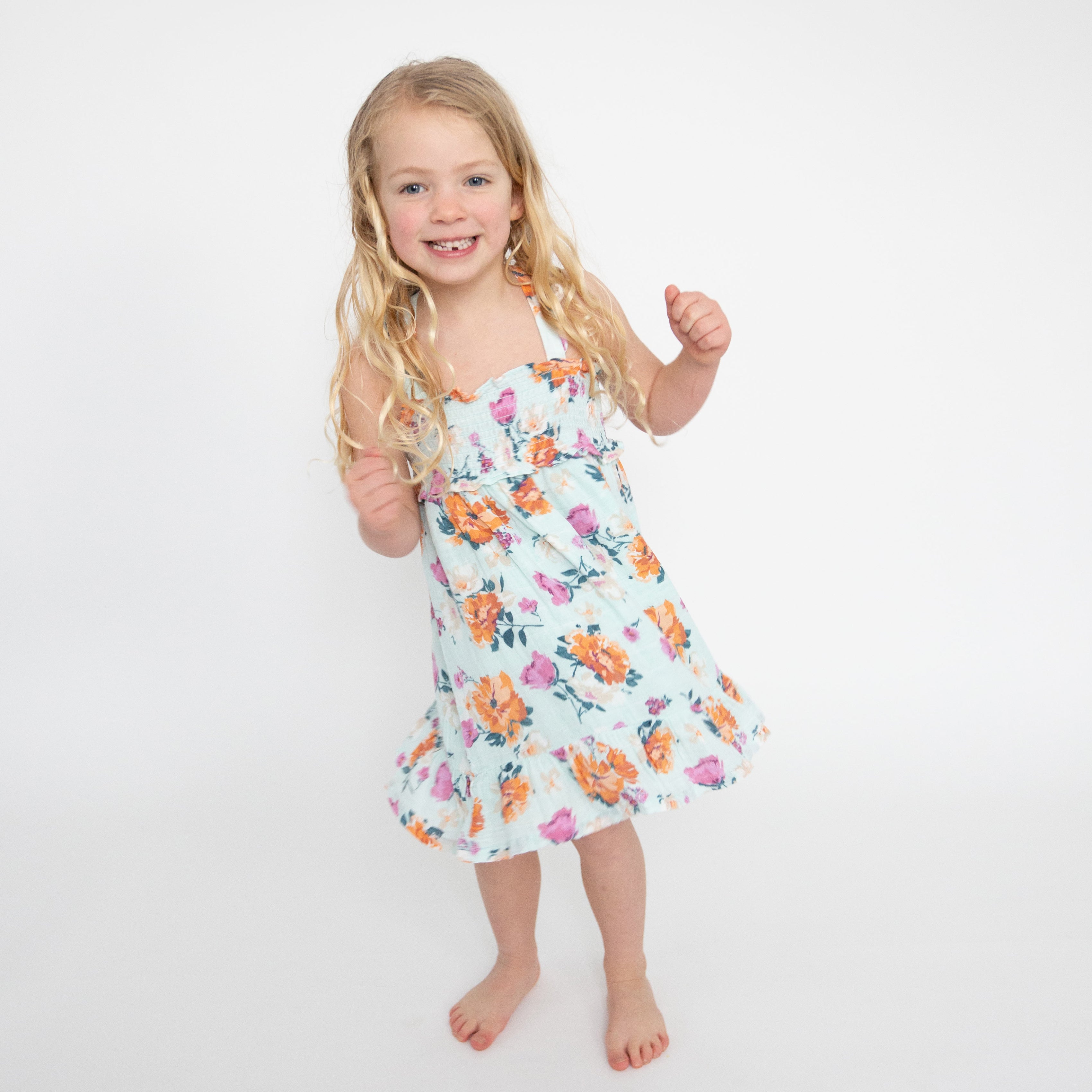 Smocked Ruffle Sundress & Diaper Cover - Soft Petals Floral