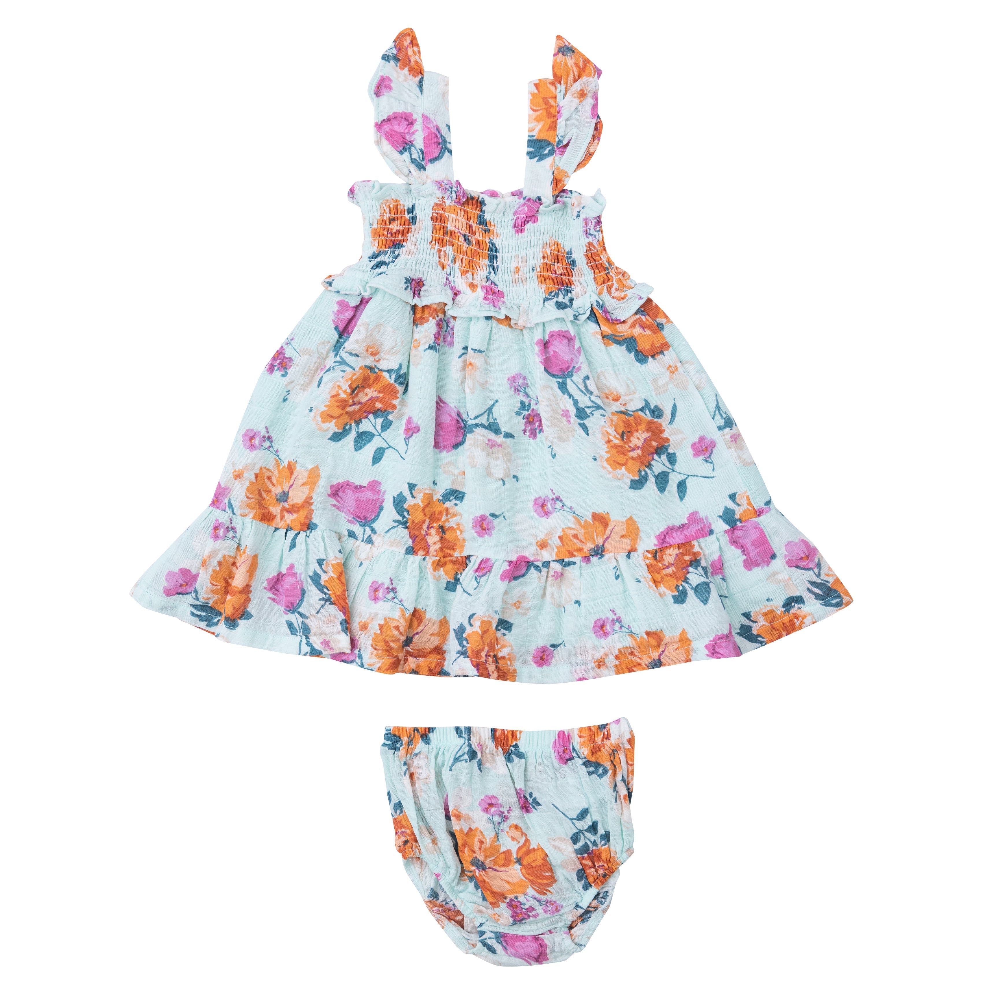 Smocked Ruffle Sundress & Diaper Cover - Soft Petals Floral