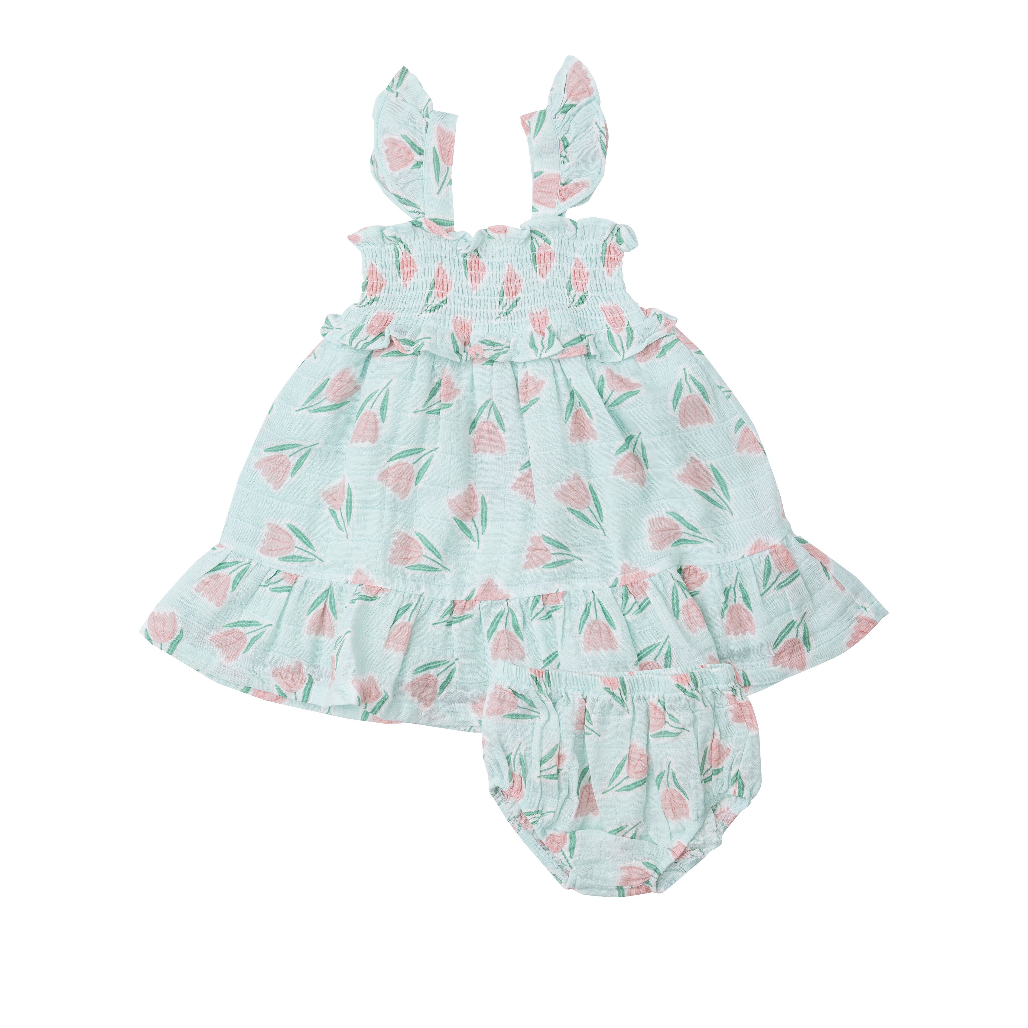 Smocked Ruffle Sundress & Diaper Cover - Tulips