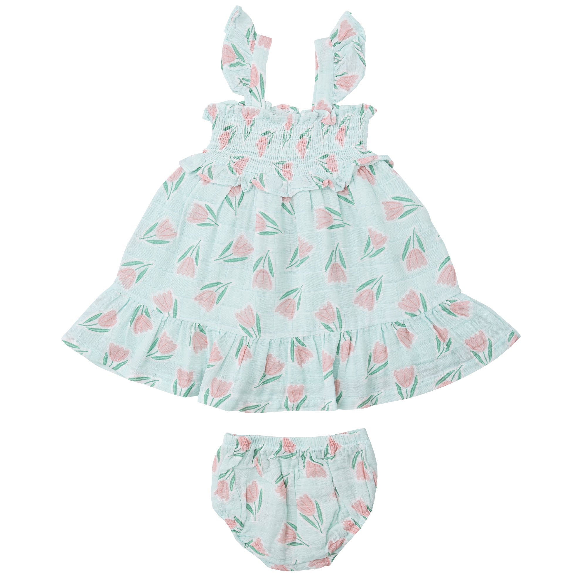 Smocked Ruffle Sundress & Diaper Cover - Tulips