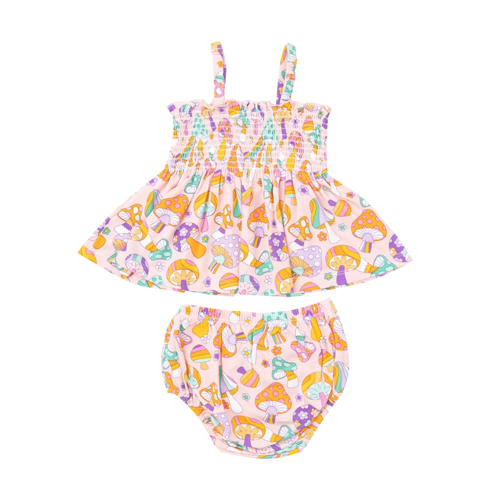 Smocked Top  & Bloomer - Flower Power Mushrooms