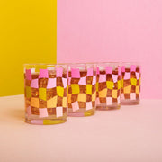 Rocks Glass Set - Pink Carnival Check