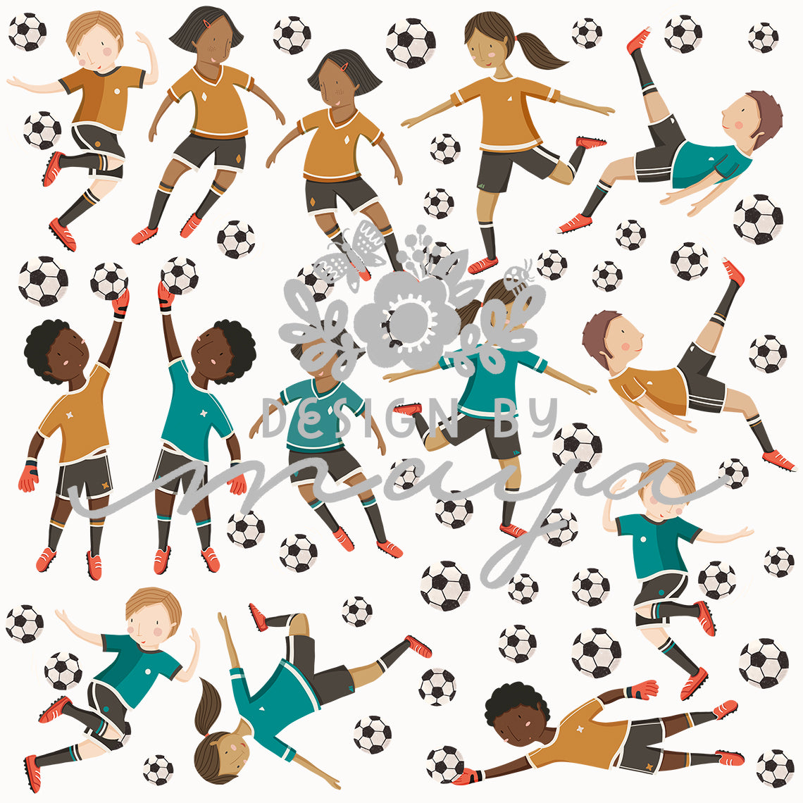 Soccer Players Decals - Fabric Nursery Wall Art Decals