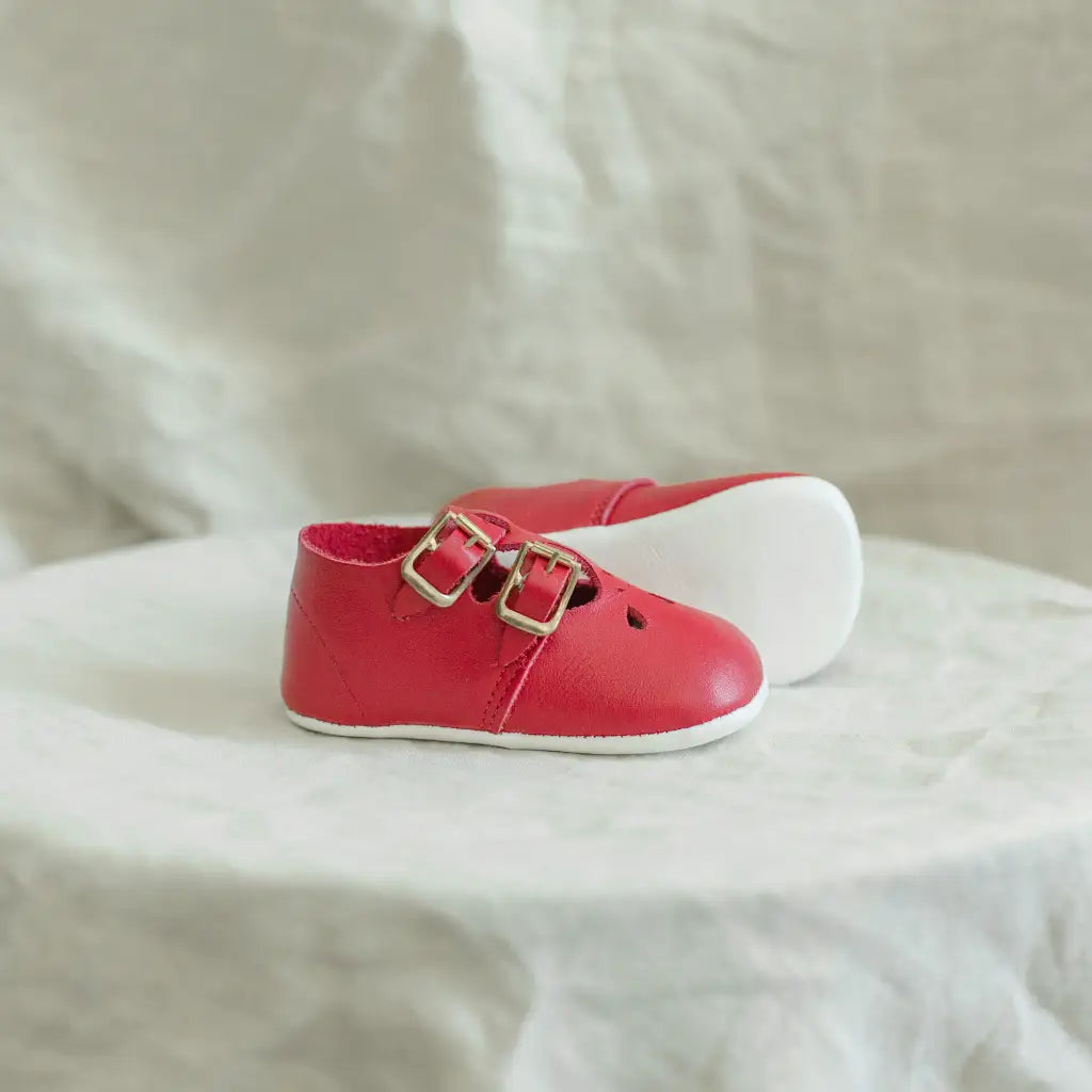 Soft Soled Double T-strap - Red