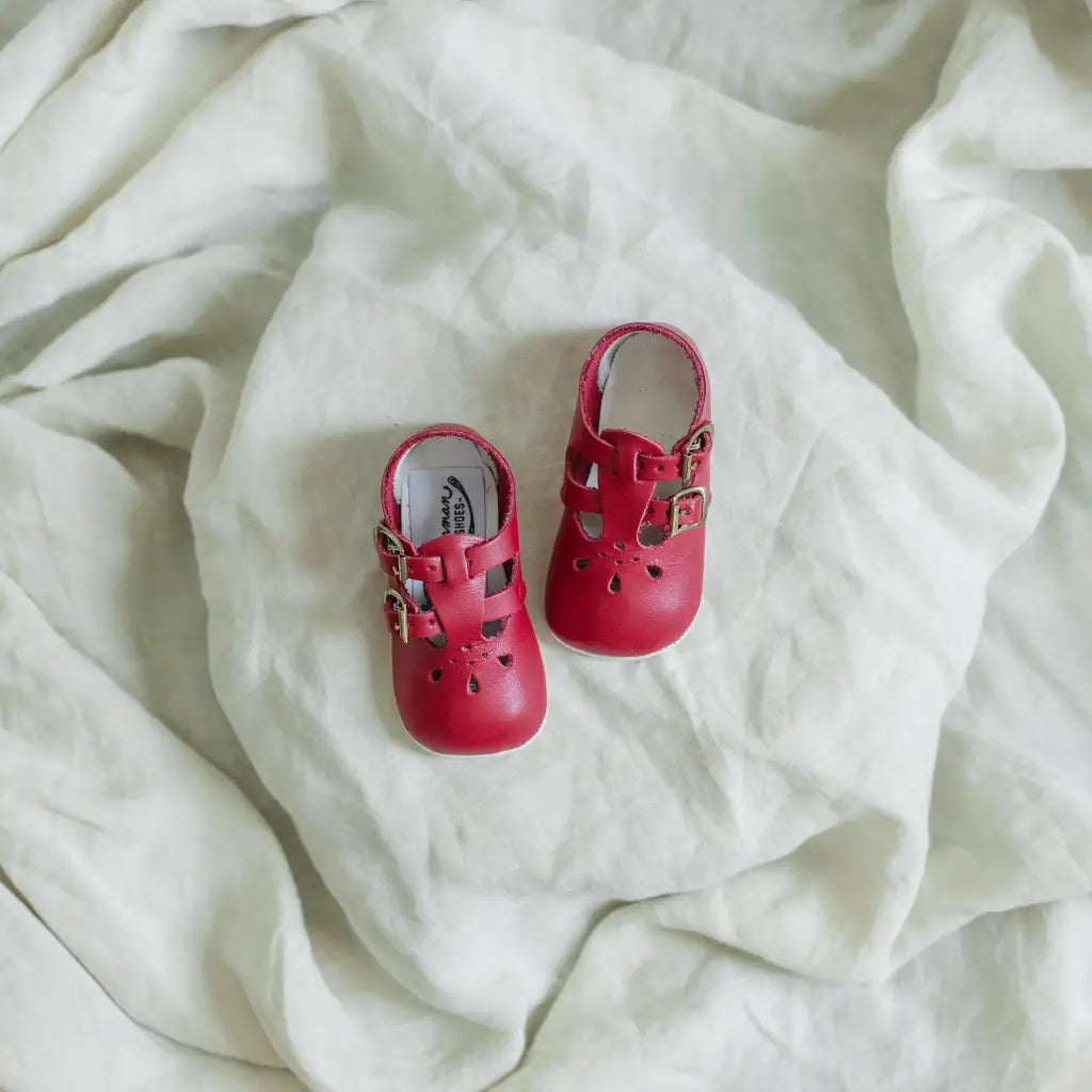 Soft Soled Double T-strap - Red