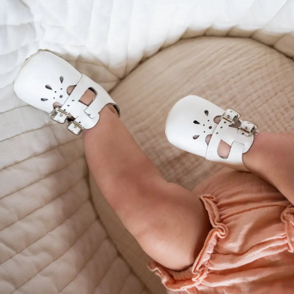 Soft Soled Double T-strap - White