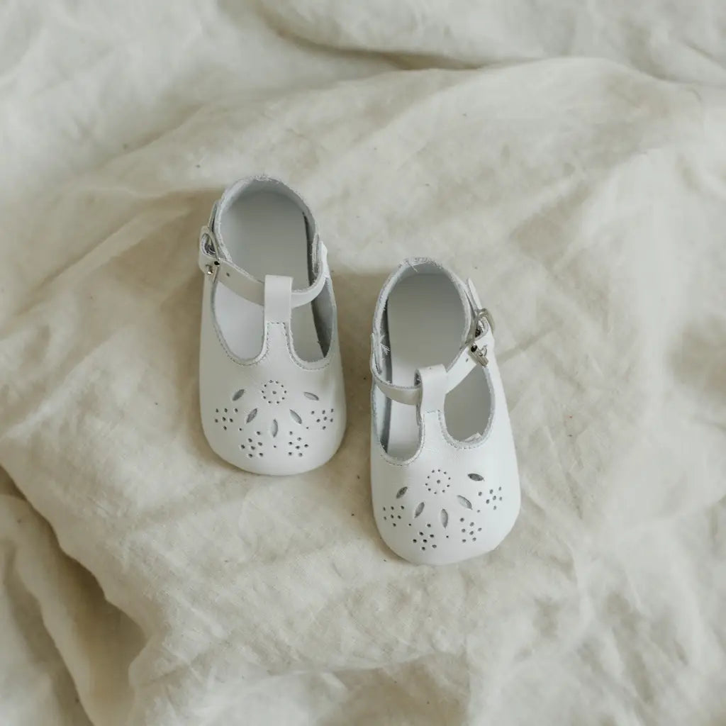 Soft Soled T-strap - White