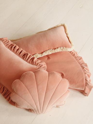 Apricot Soft Velvet Pillow With Frill