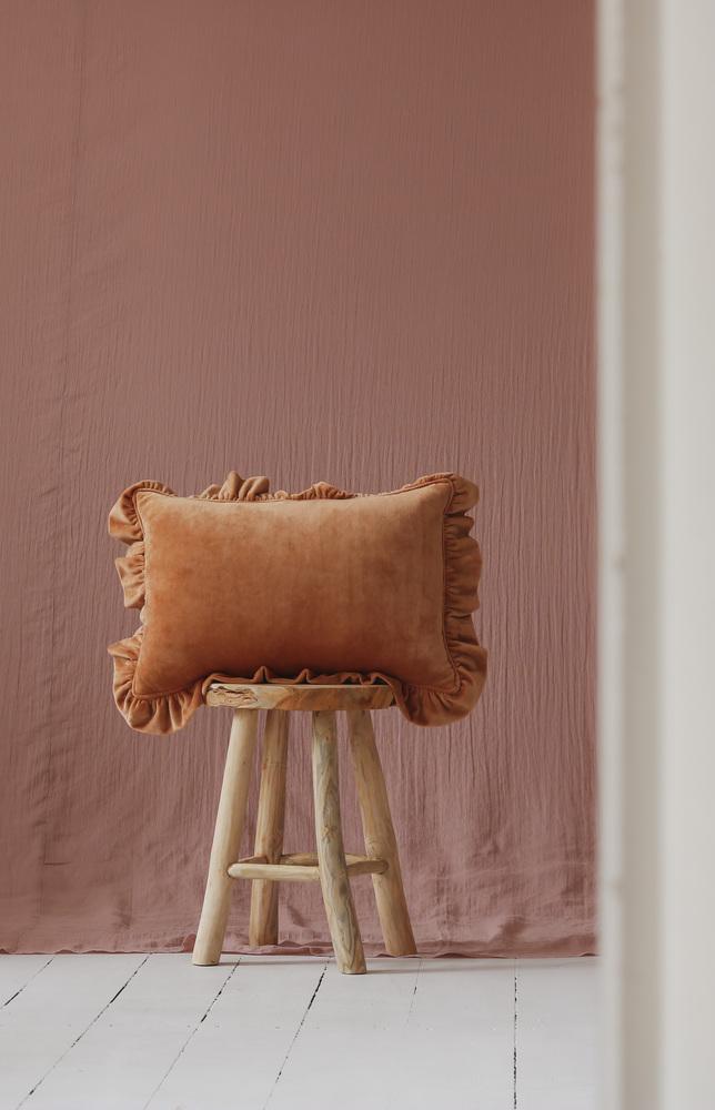 Caramel Soft Velvet Pillow With Frill