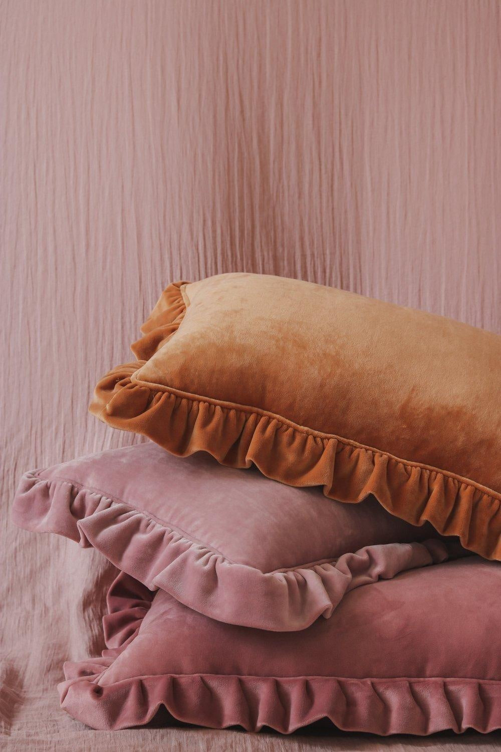 Caramel Soft Velvet Pillow With Frill