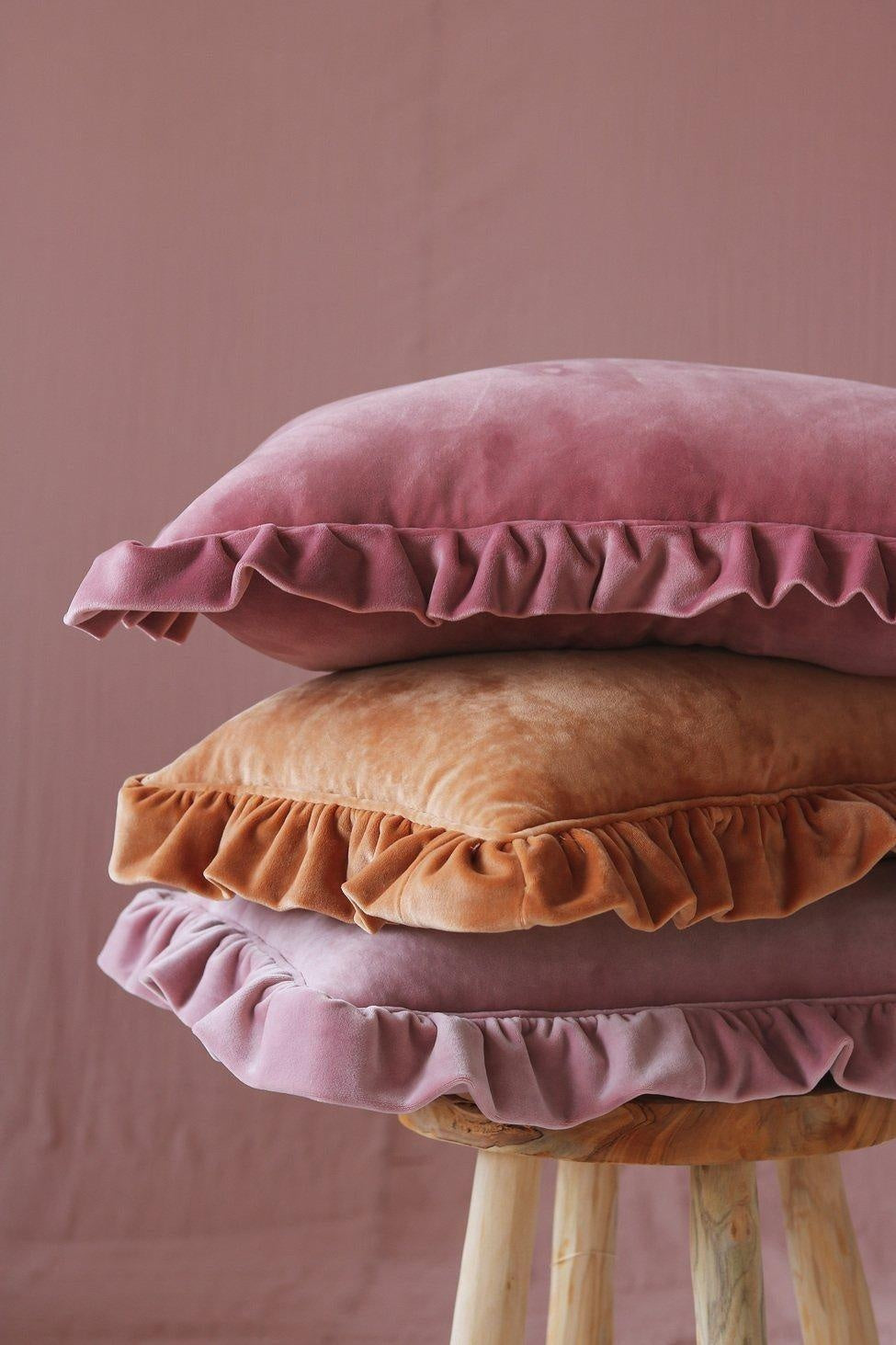 Caramel Soft Velvet Pillow With Frill