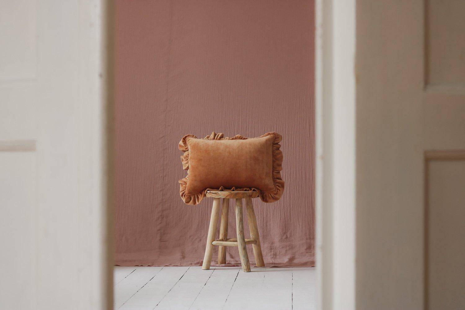 Caramel Soft Velvet Pillow With Frill