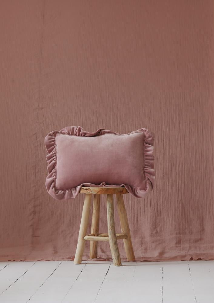 Light Pink Soft Velvet Pillow With Frill