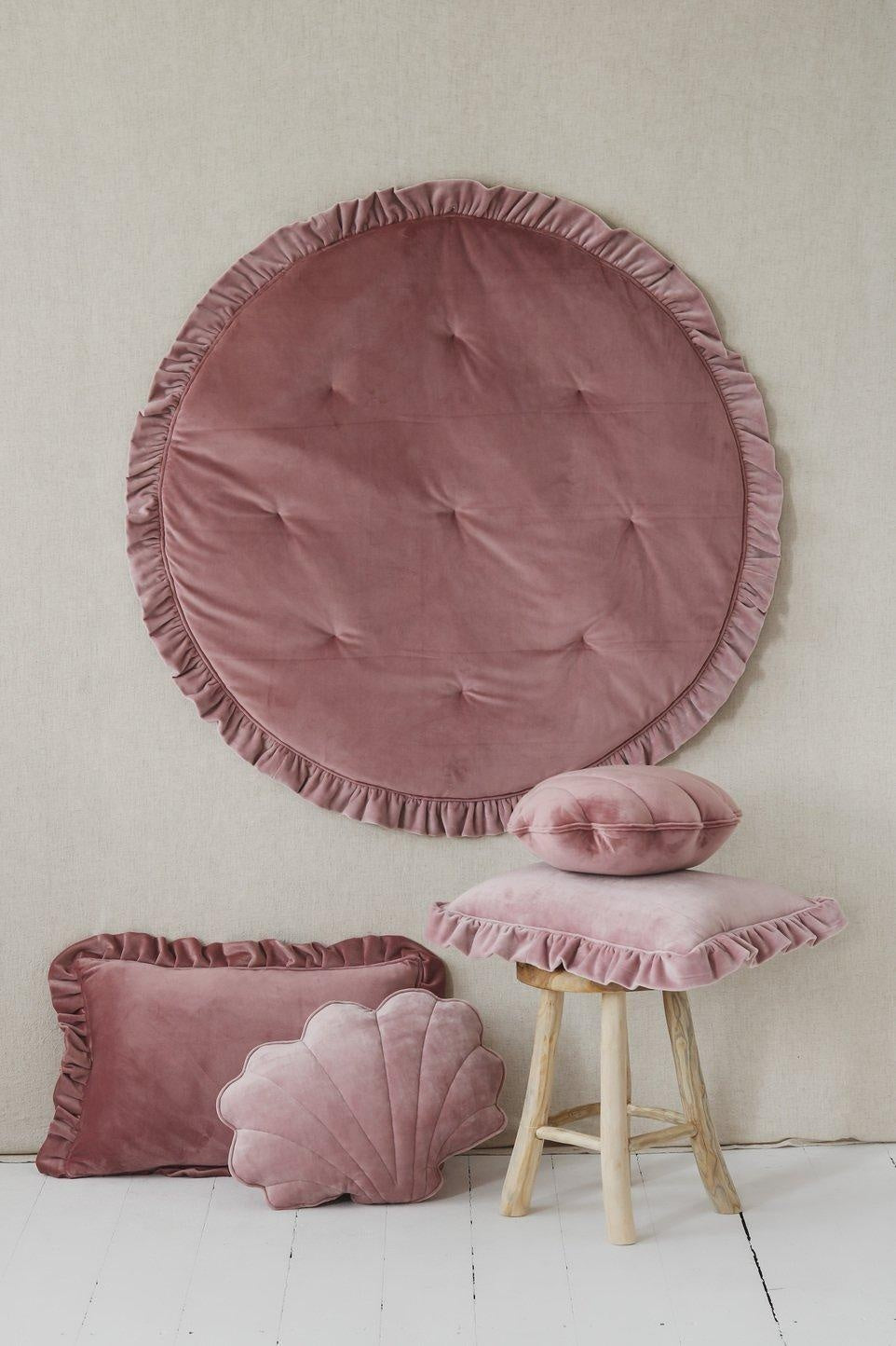 Light Pink Soft Velvet Pillow With Frill